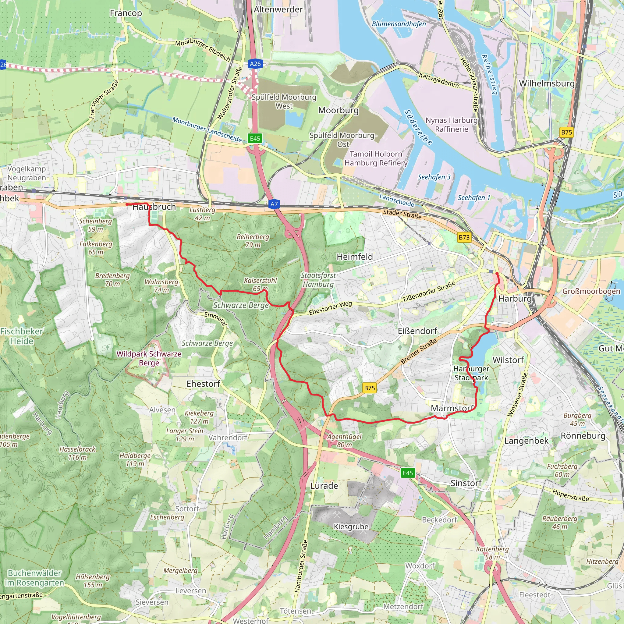 Neuwiedenthal to Harburg Walk via Außenmühlenteich mobile static map