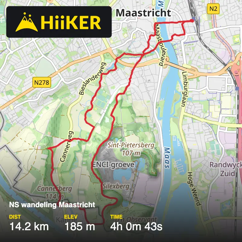 A map preview of the recording NS wandeling Maastricht.