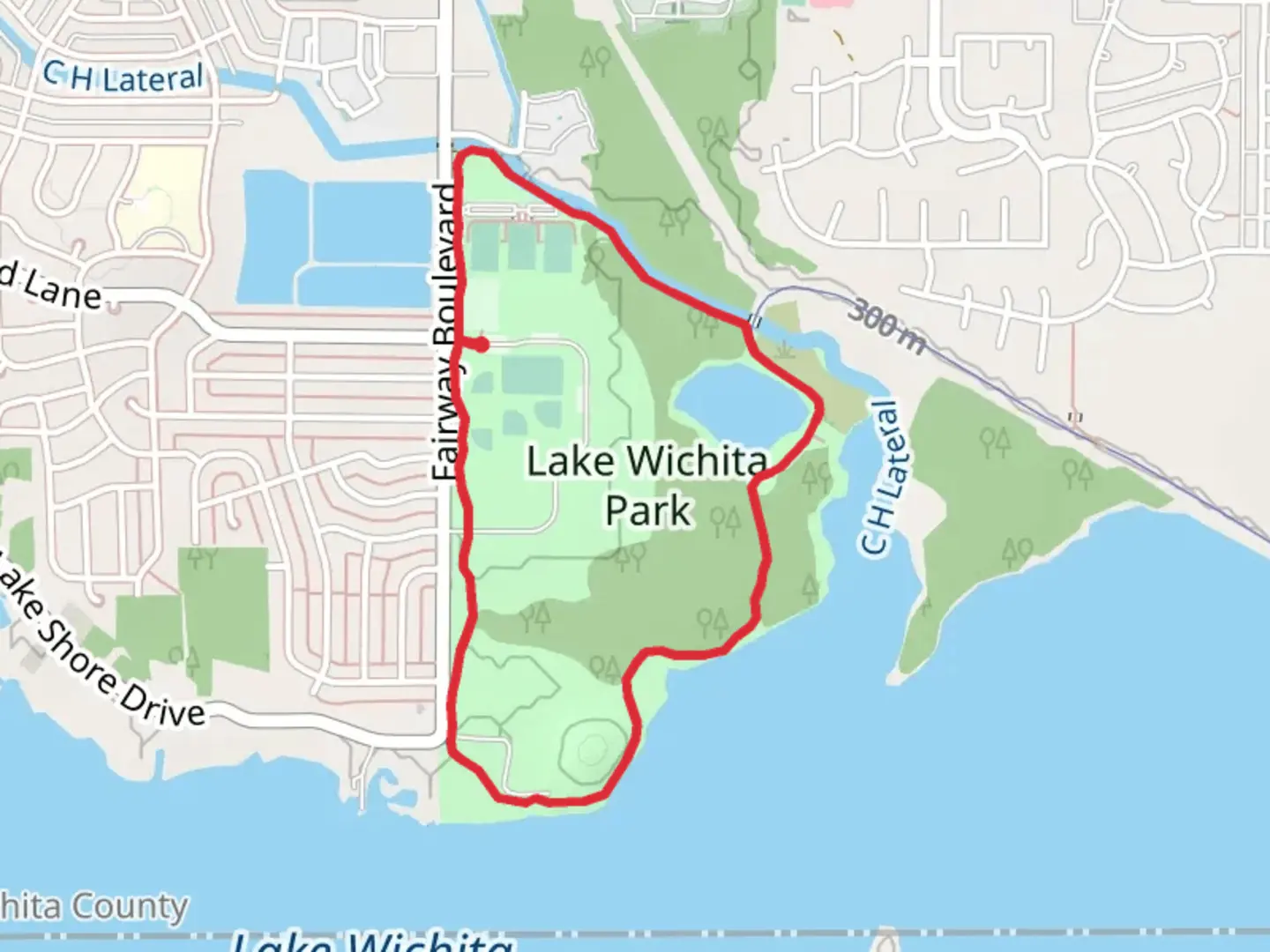 An image depicting the trail Lake Wichita Park Loop and its surrounding area.