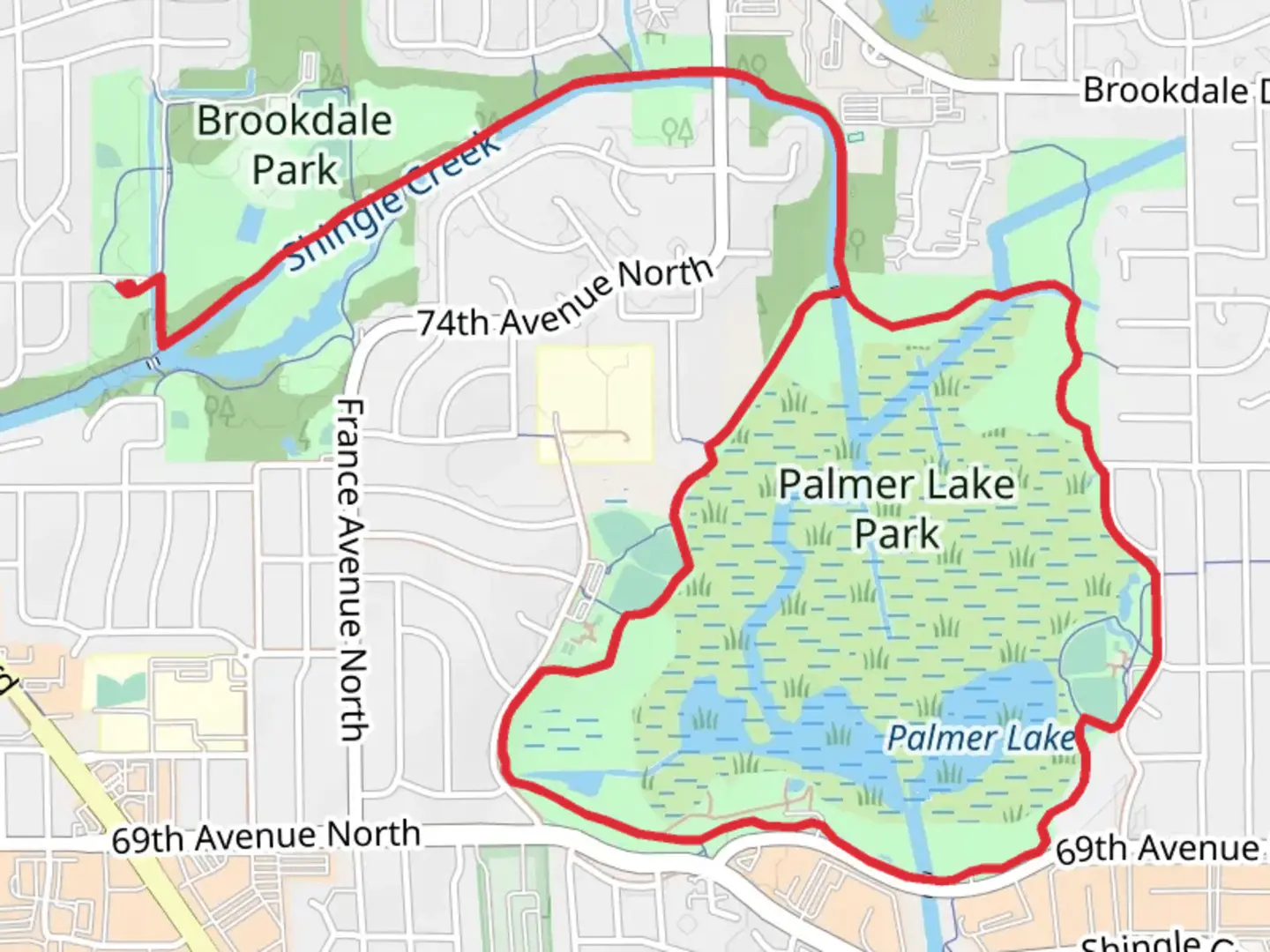 An image depicting the trail Palmer Lake via Shingle Creek Regional Loop Trail and its surrounding area.