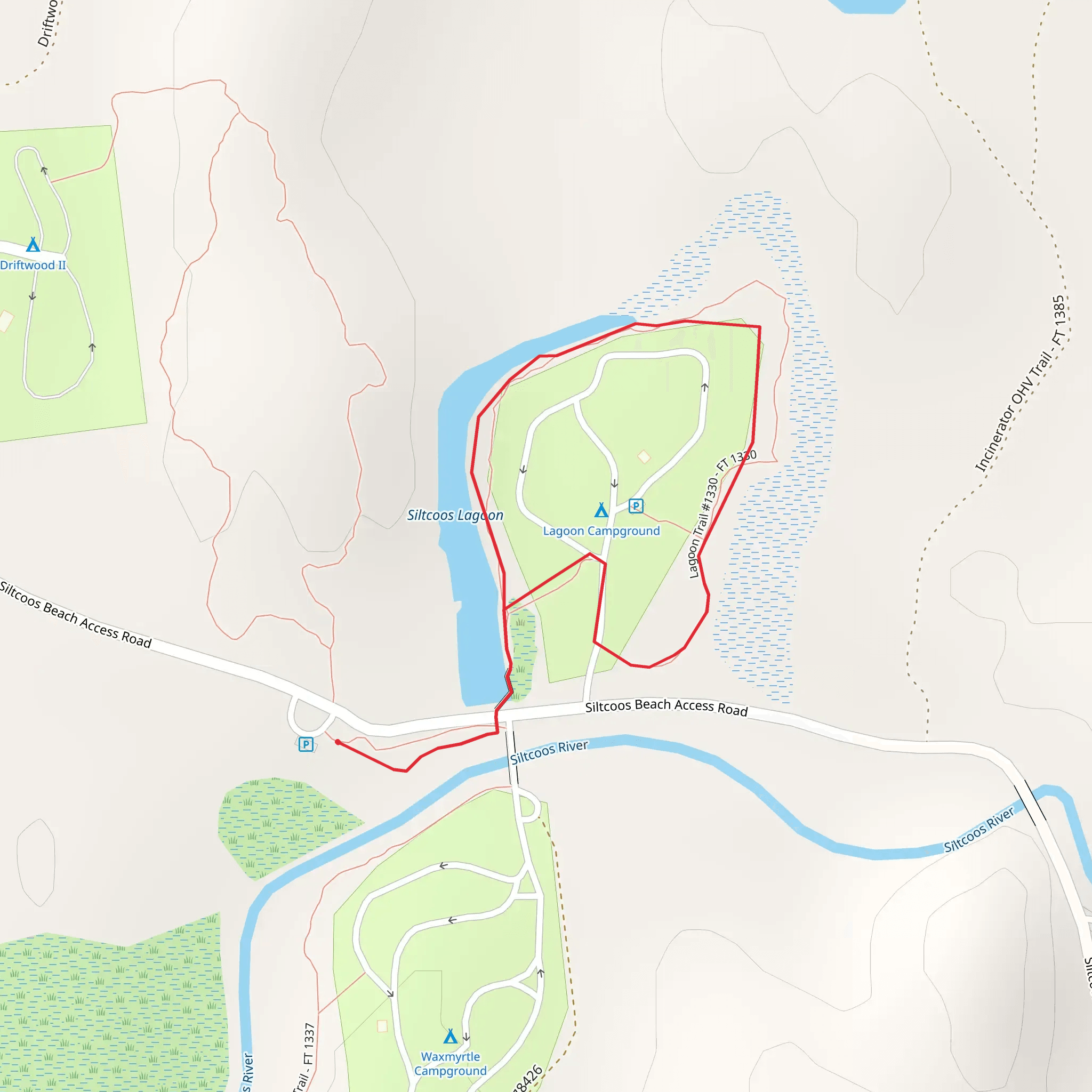 Loop around Siltcoos Lagoon mobile static map
