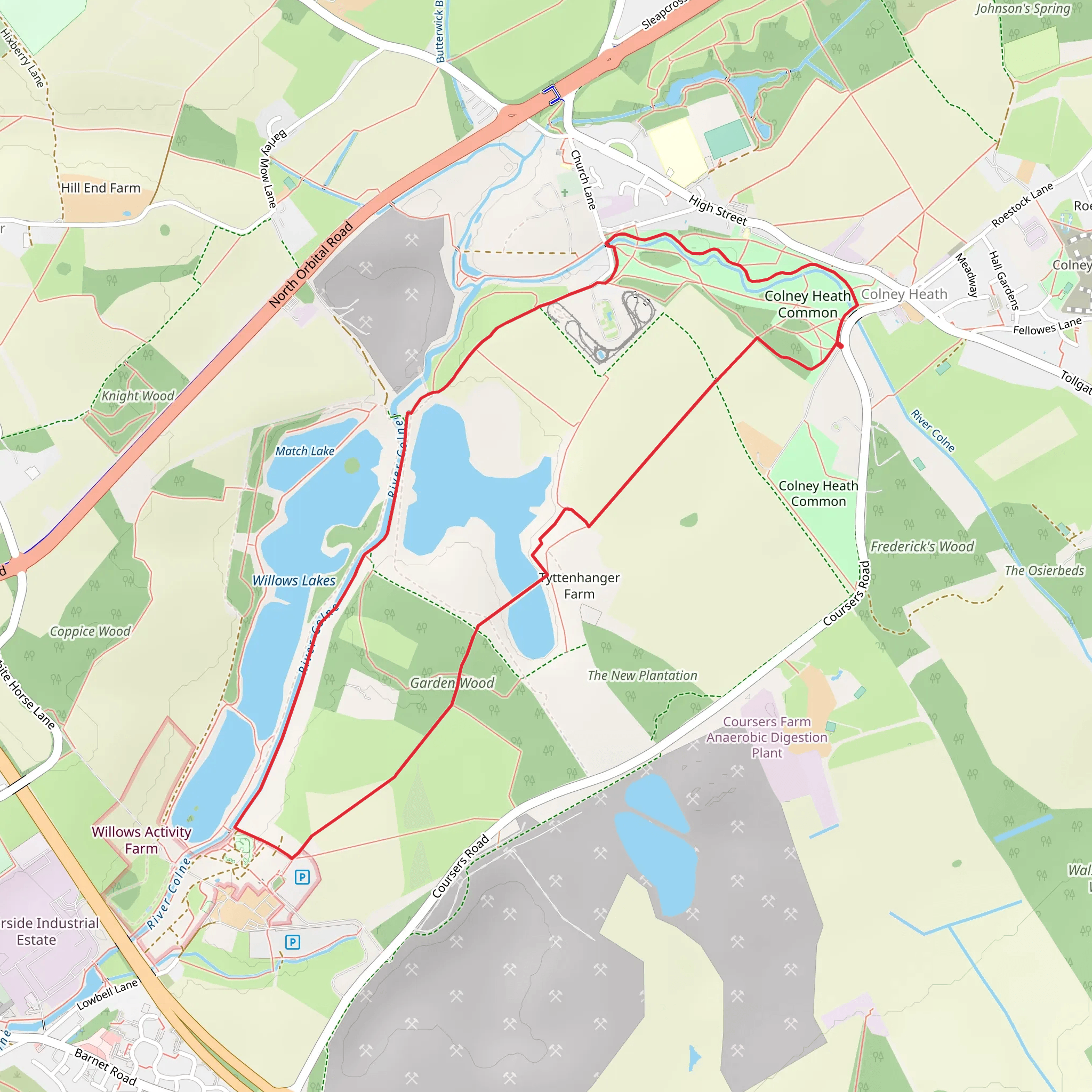 Bowman's Lakes via Watling Chase Trail mobile static map