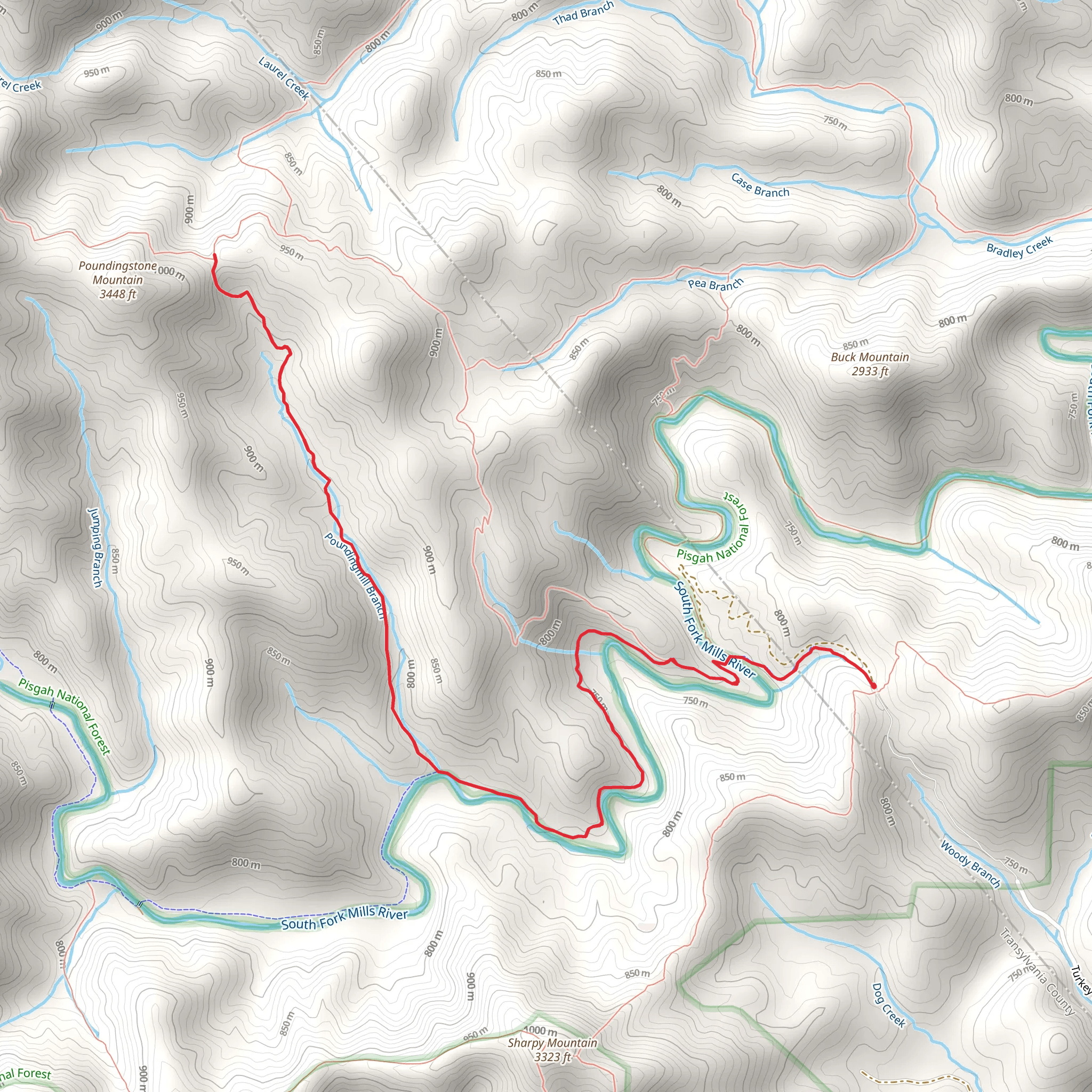 Poundingmill Trail via South Mills River Road Trail mobile static map