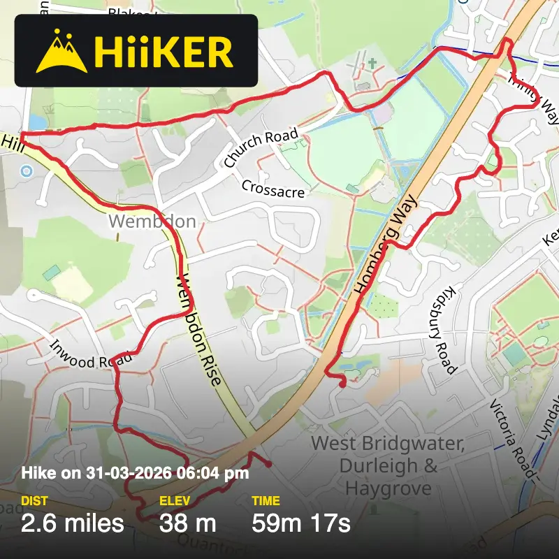 A map preview of the recording Hike on 31-03-2026 06:04 pm.
