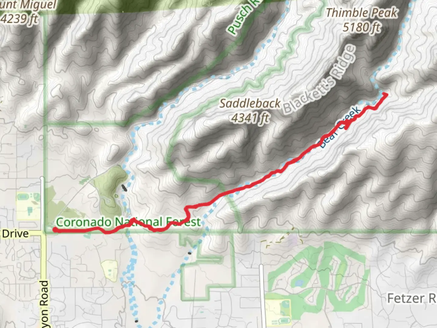 An image depicting the trail Bear Canyon Trail from Sabino Canyon Visitor Center and its surrounding area.