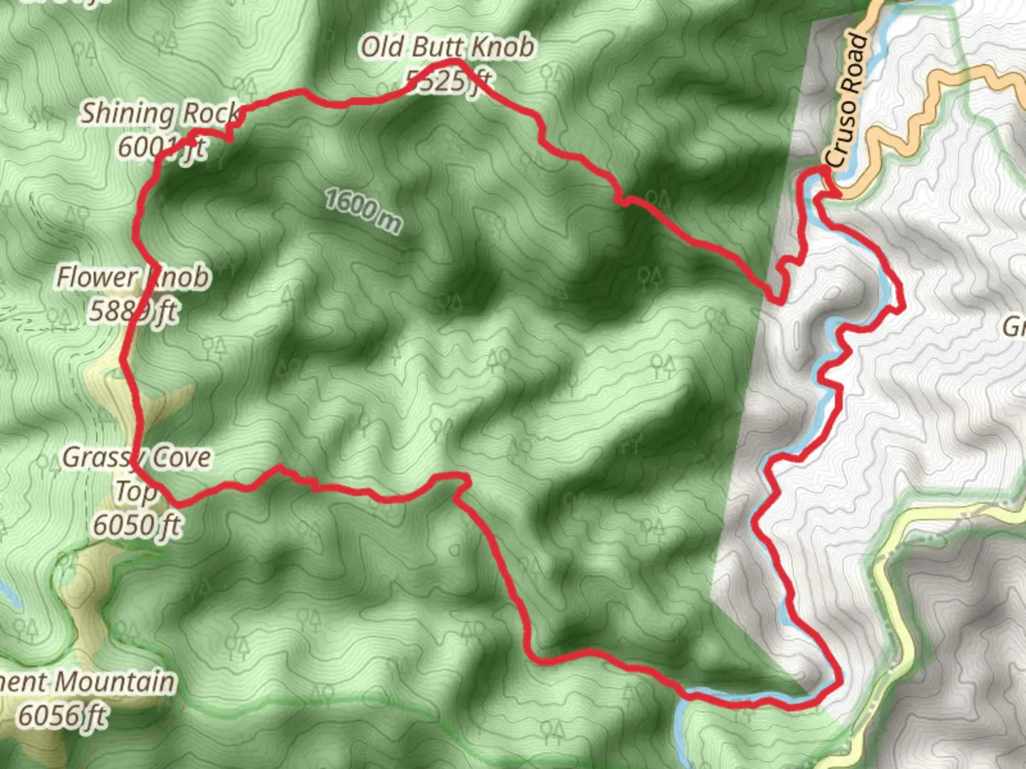 An image depicting the trail Dog Loser Knob and Flower Knob Loop and its surrounding area.