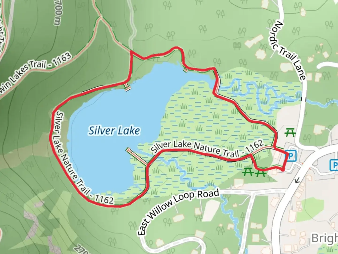 An image depicting the trail Silver Lake Loop and its surrounding area.