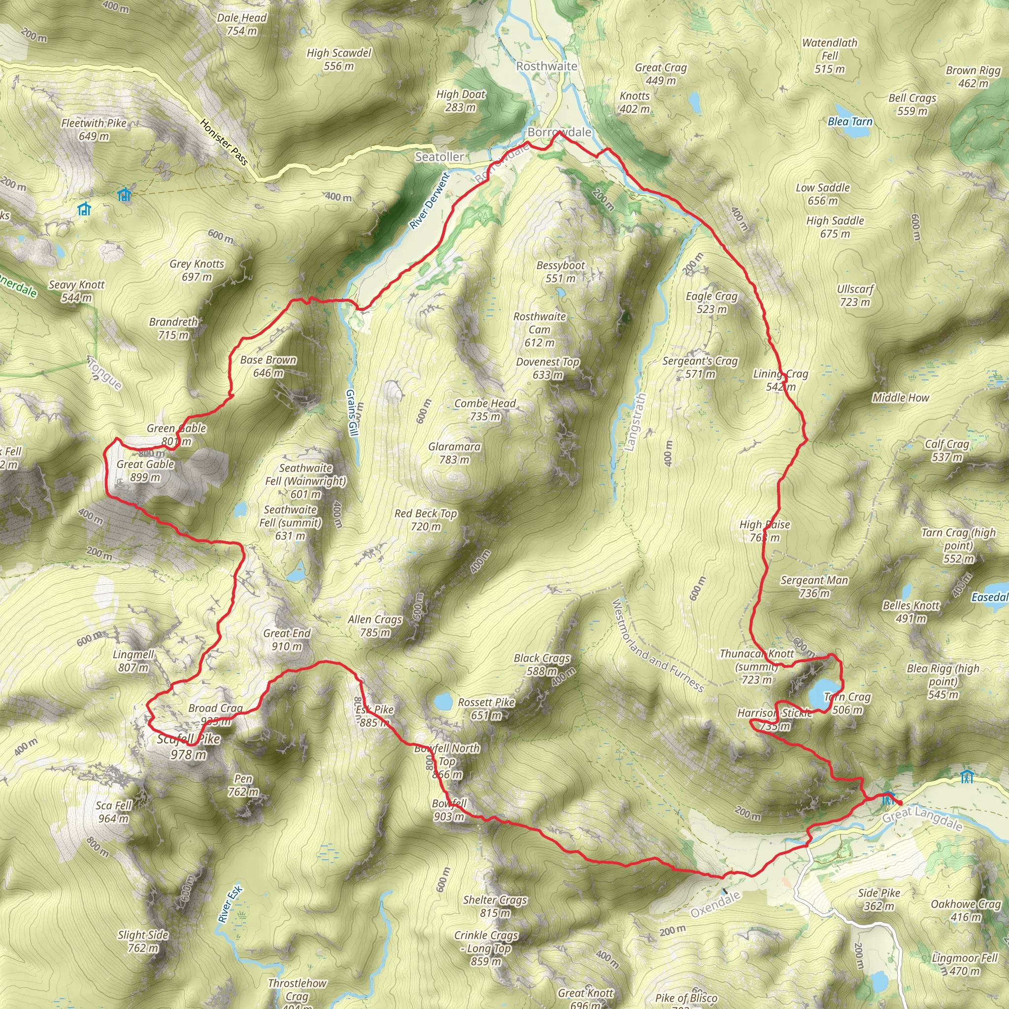 Stickle Tarn, Galleny Force and Bow Fell Loop mobile static map