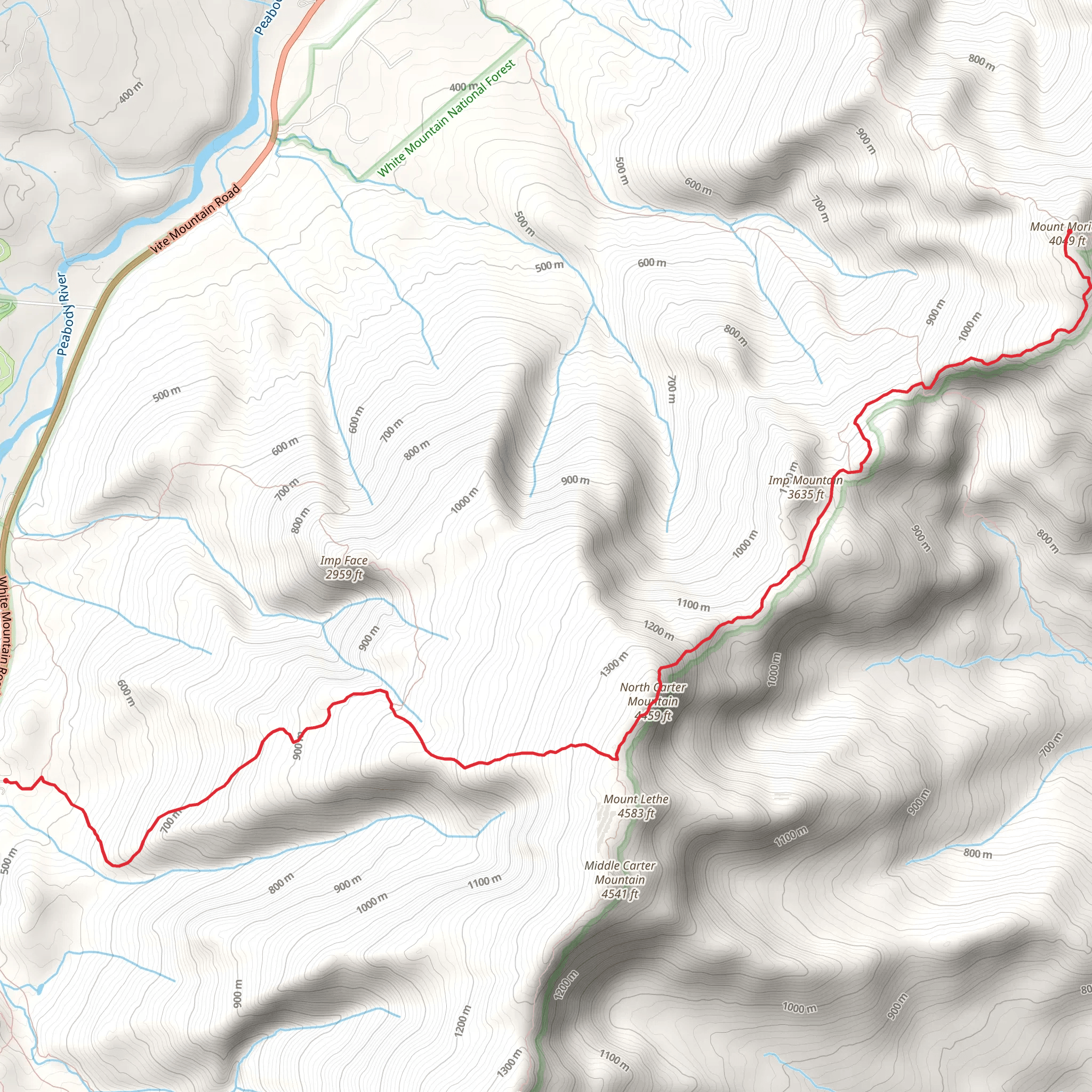 North Carter Mountain, Imp Mountain, Mount Moriah Trail mobile static map