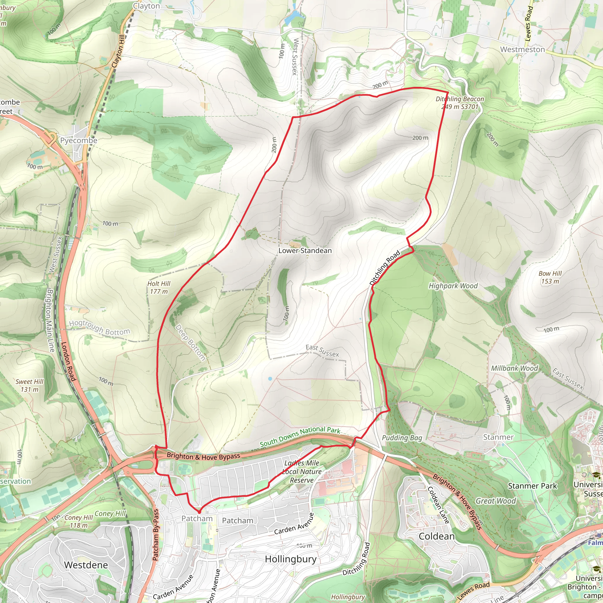 Patcham and Lower Standean Loop mobile static map