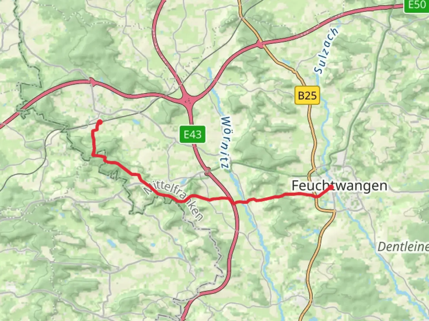 An image depicting the trail Feuchtwangen to Schnelldorf Walk and its surrounding area.