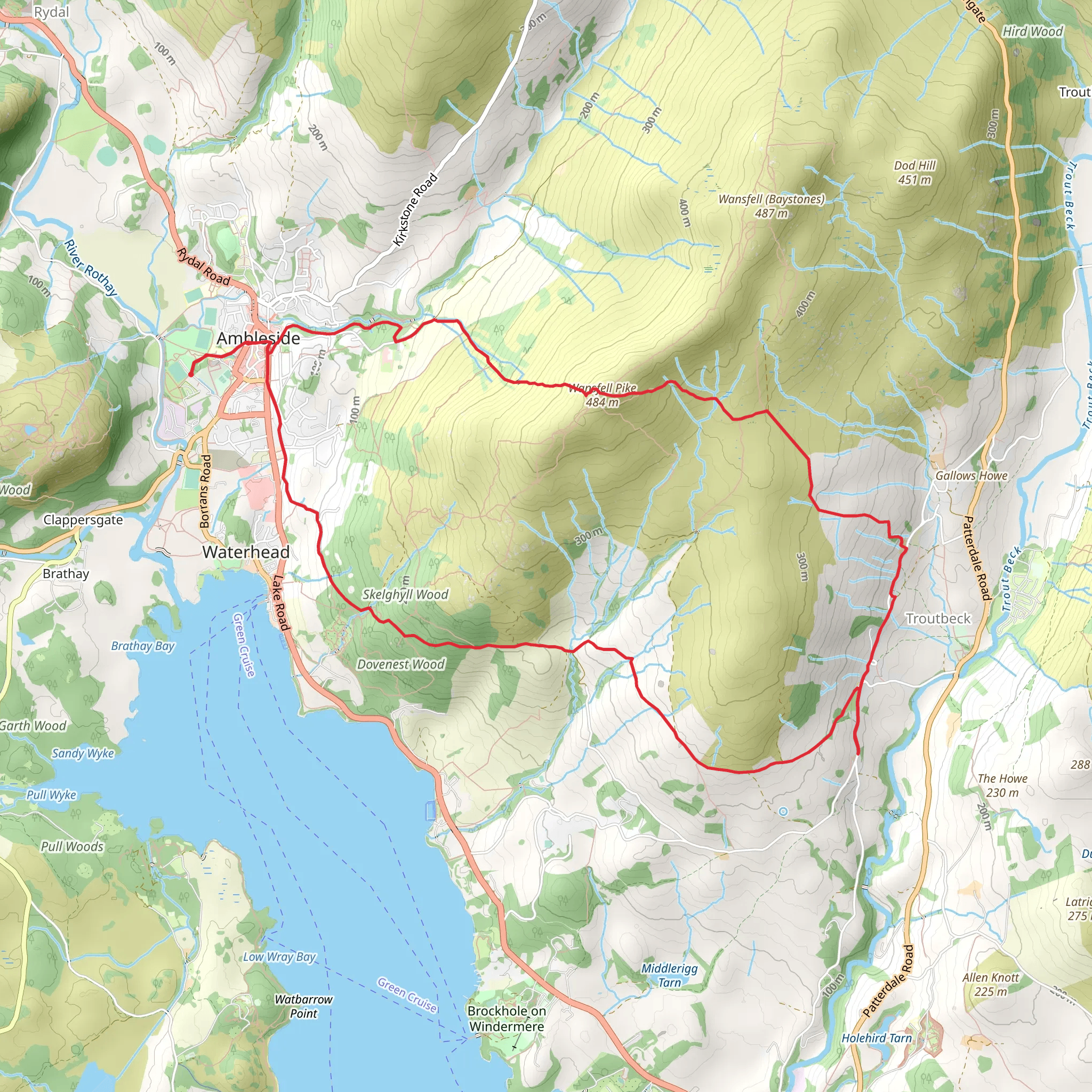 Wansfell Pike and Stock Ghyll Woods Loop mobile static map