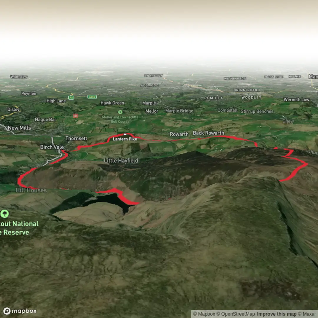 An image depicting the trail Harry hut lantern pyke from Hayfield and its surrounding area.