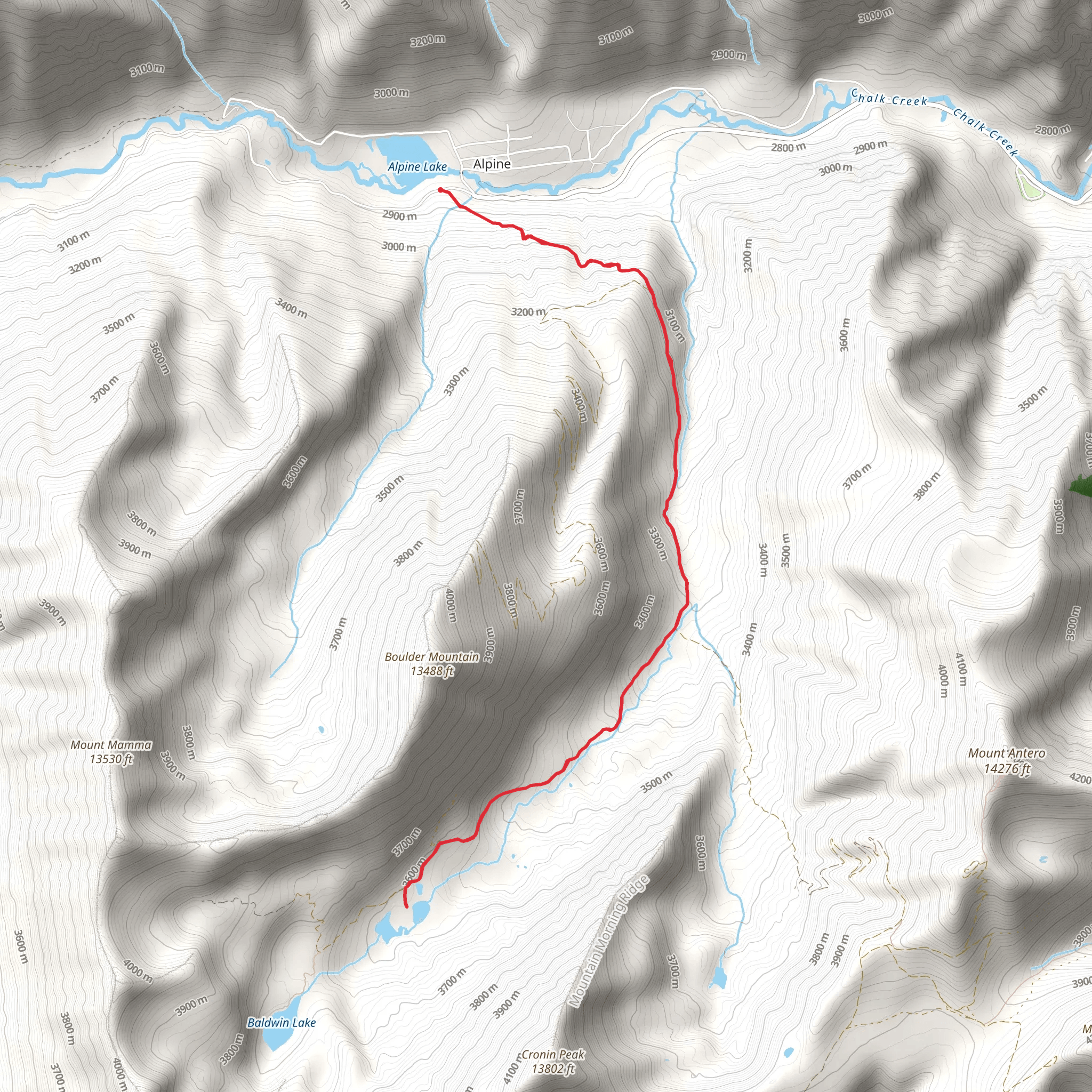 Baldwin Lakes via Baldwin Creek mobile static map