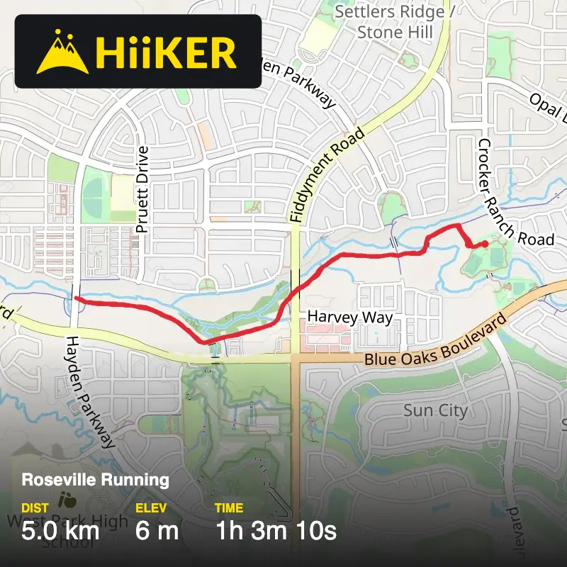 A map preview of the recording Roseville Running.