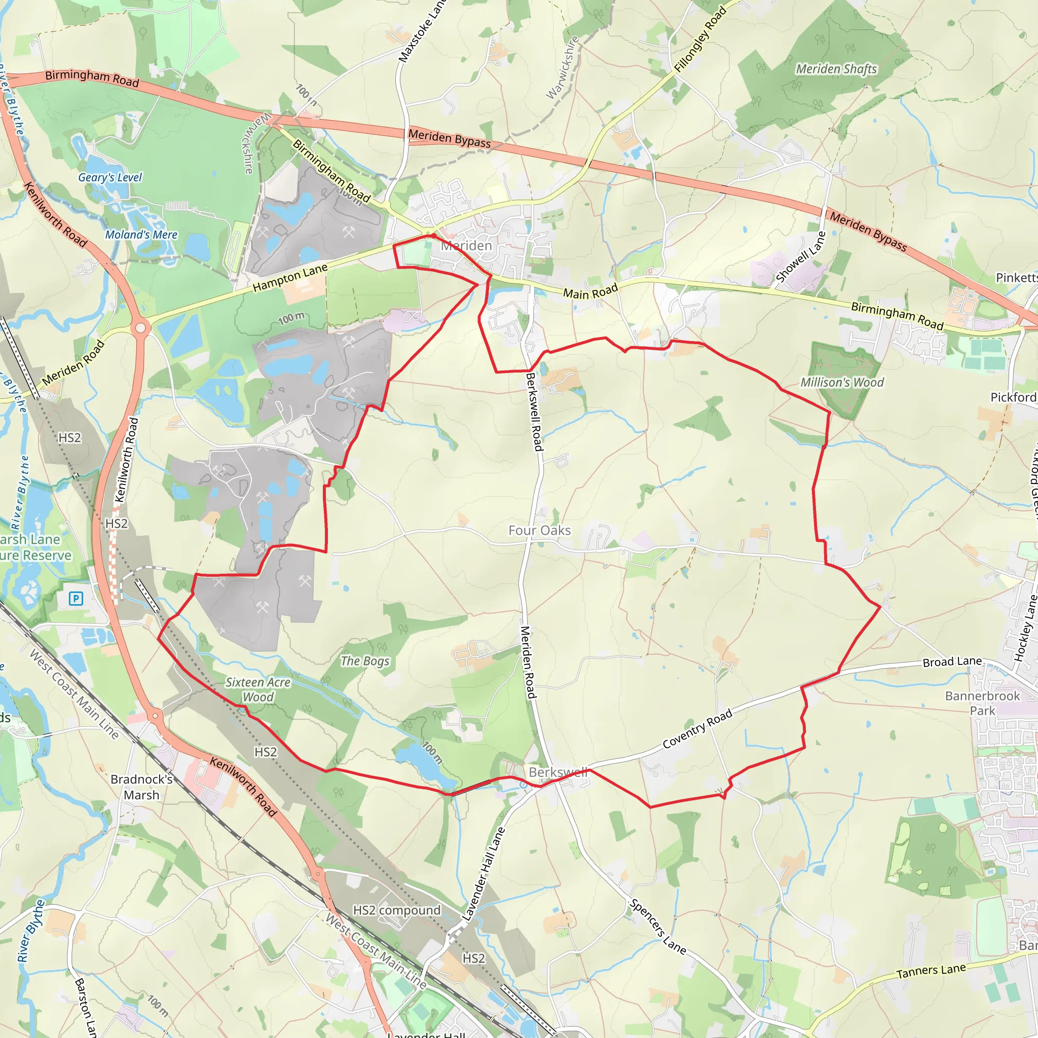 Berkswell from Meriden using the Millennium Way mobile static map