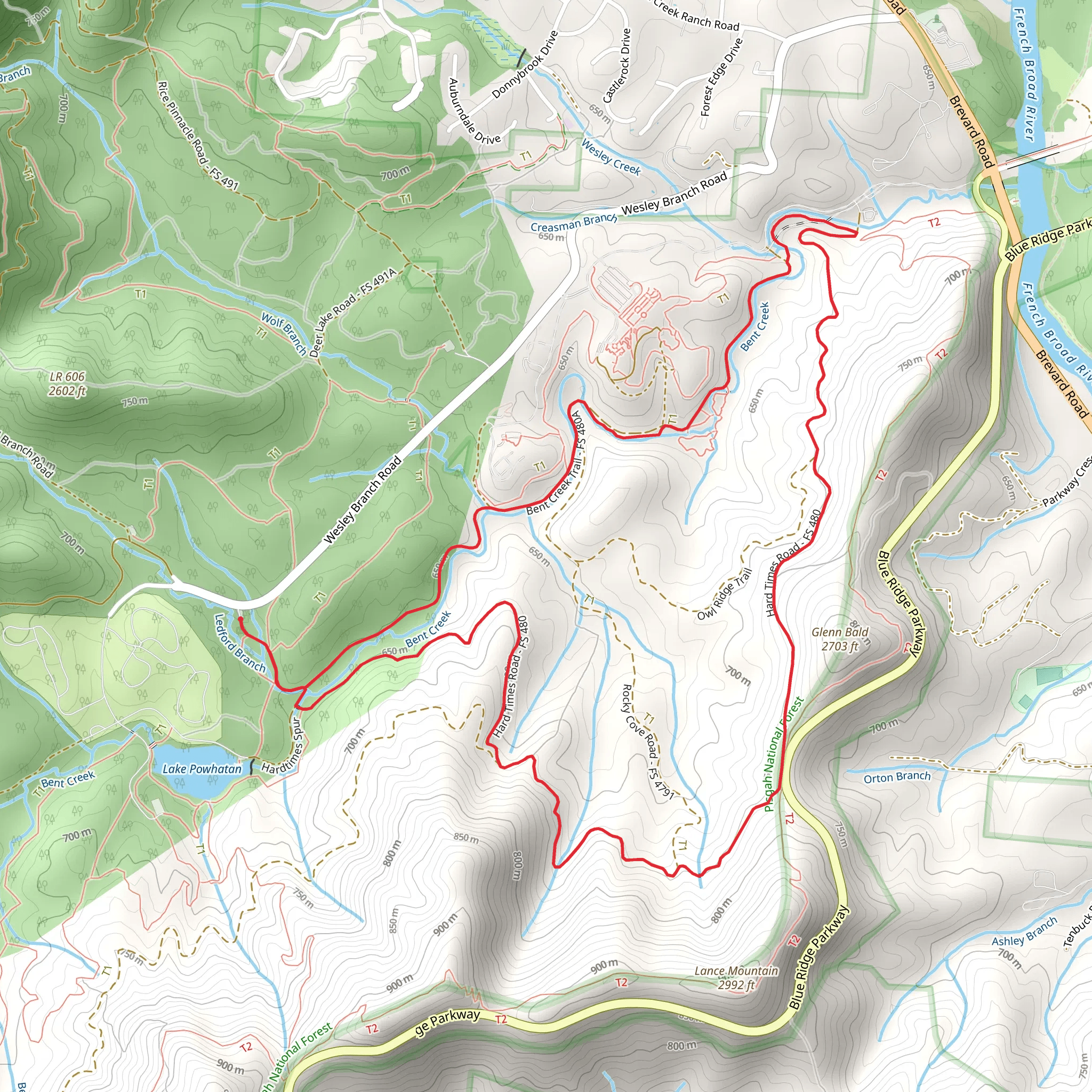Bent Creek Trail and Hardtimes Road Loop mobile static map