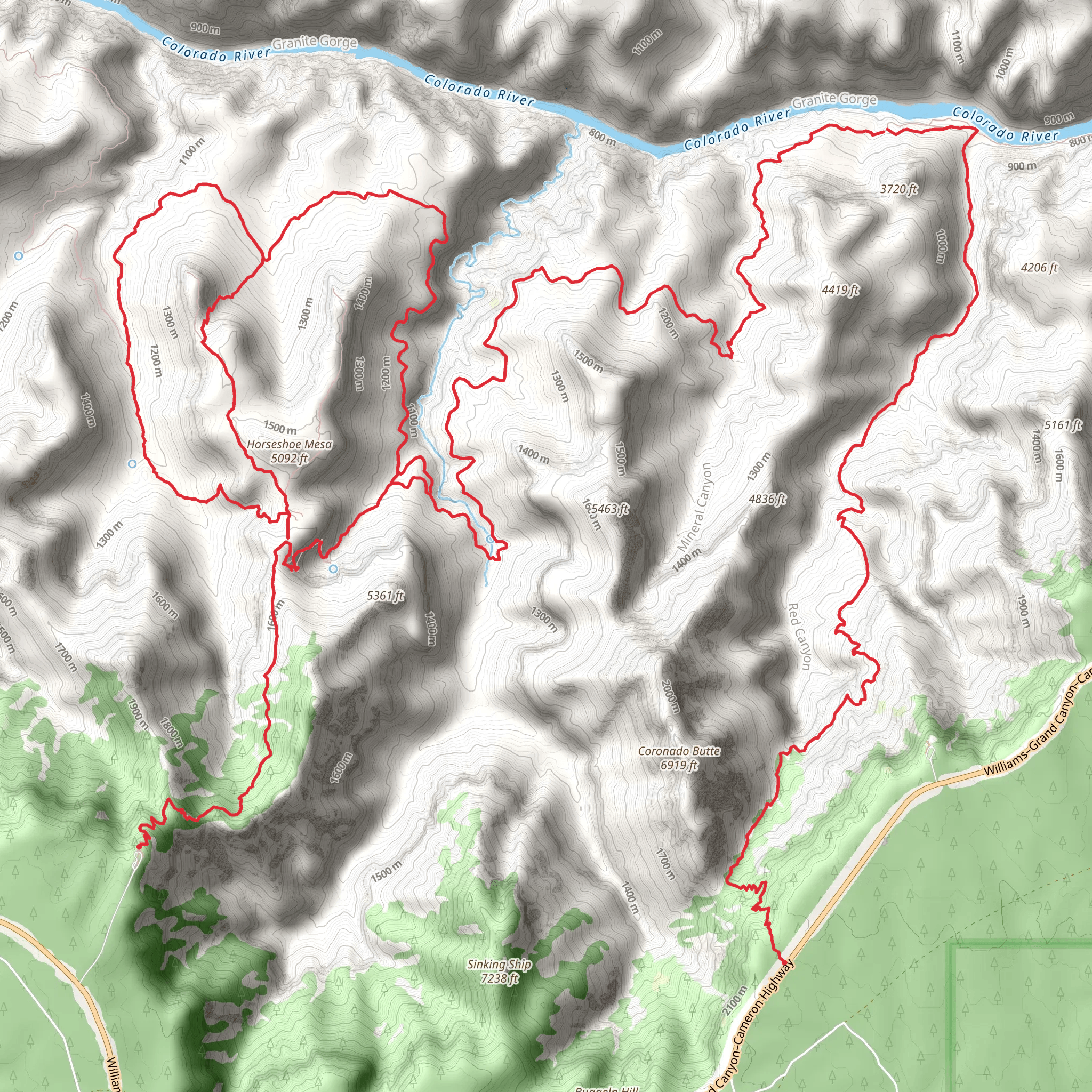 Grandview Trail to New Hance Trail mobile static map