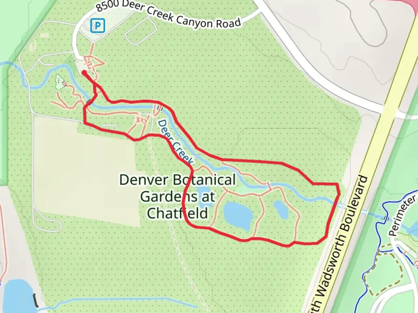 An image depicting the trail Denver Botanic Gardens Chatfield Farms Loop and its surrounding area.