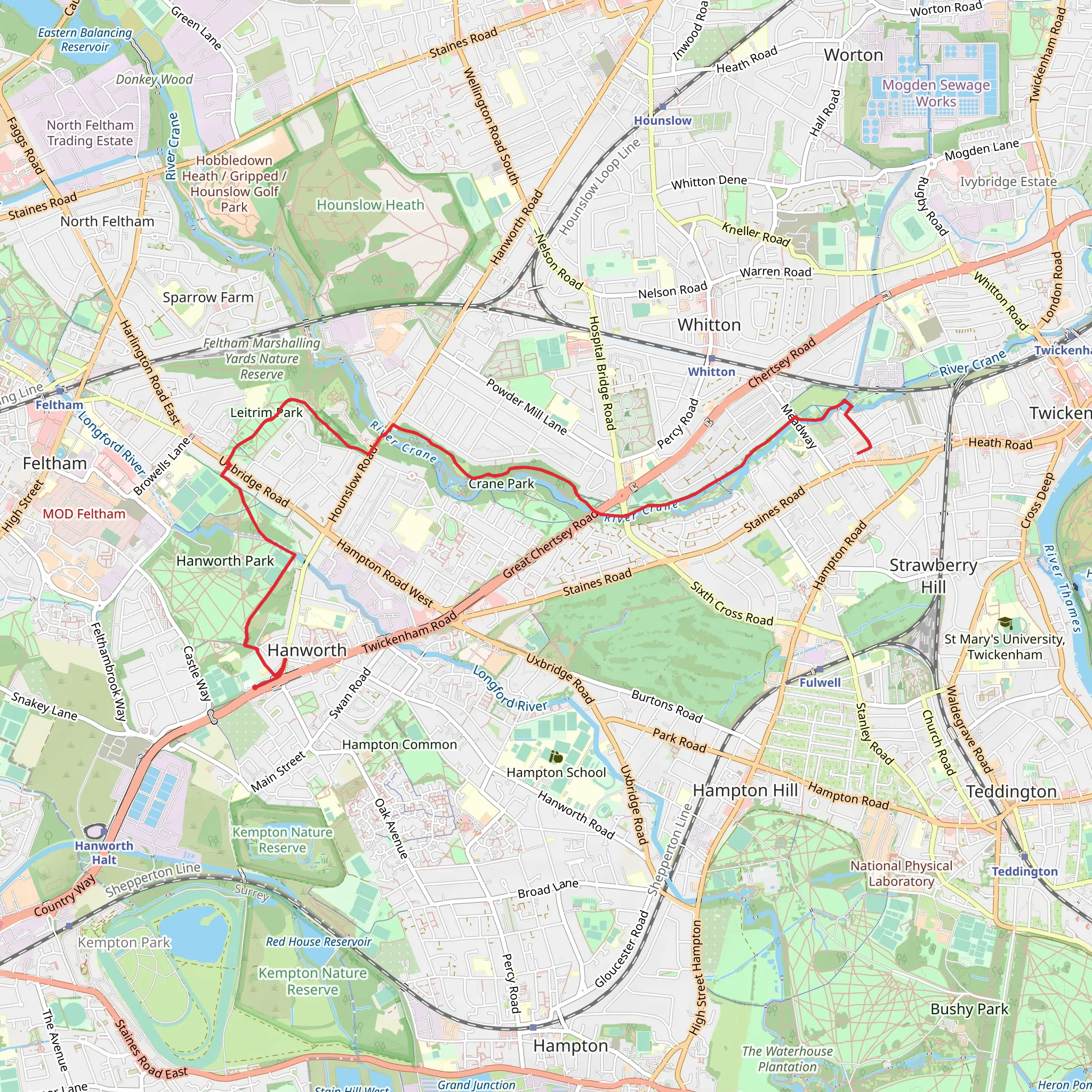 Crane Park and River Crane Walk mobile static map