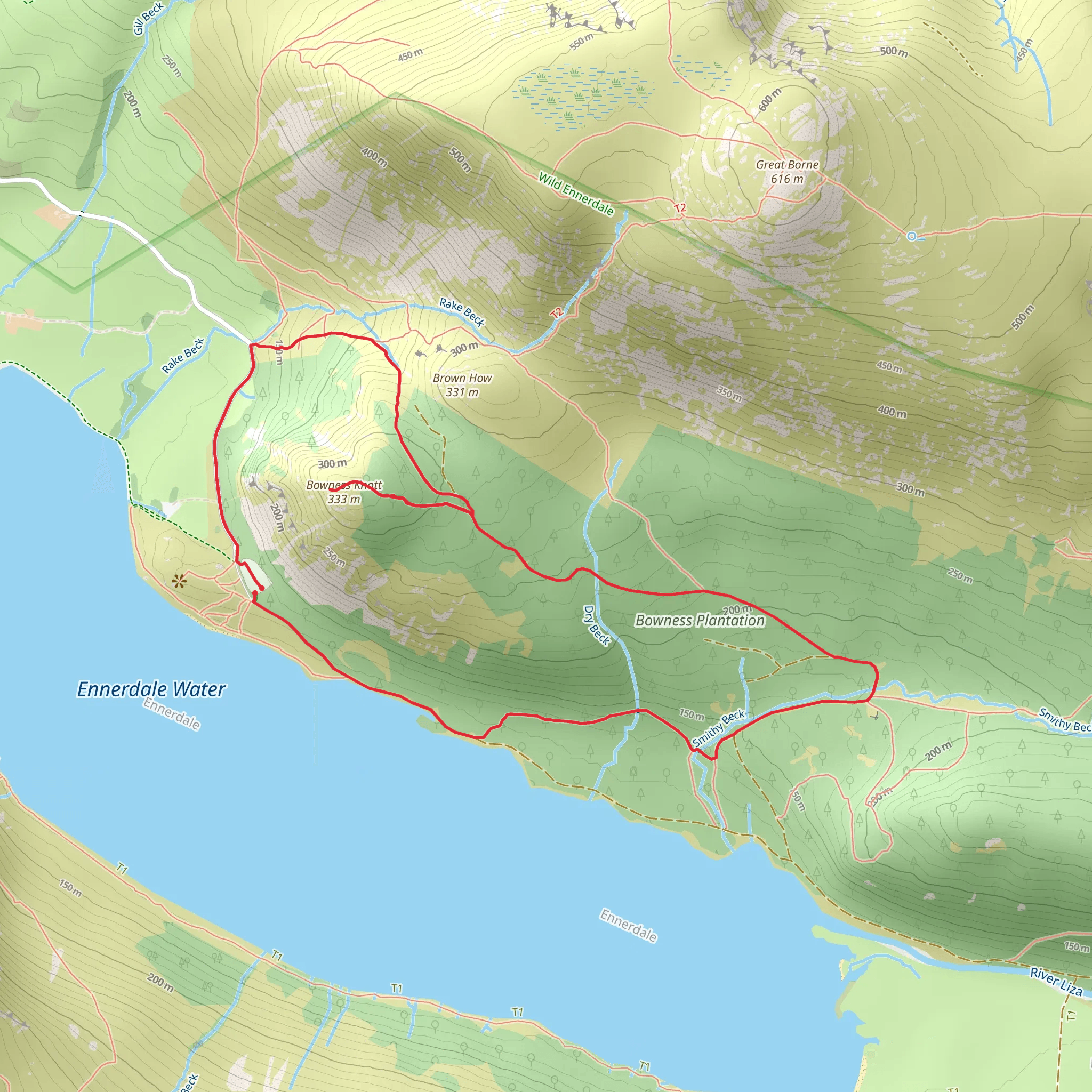 Bowness Knott and Bowness Plantation Loop - Ennerdale Water mobile static map