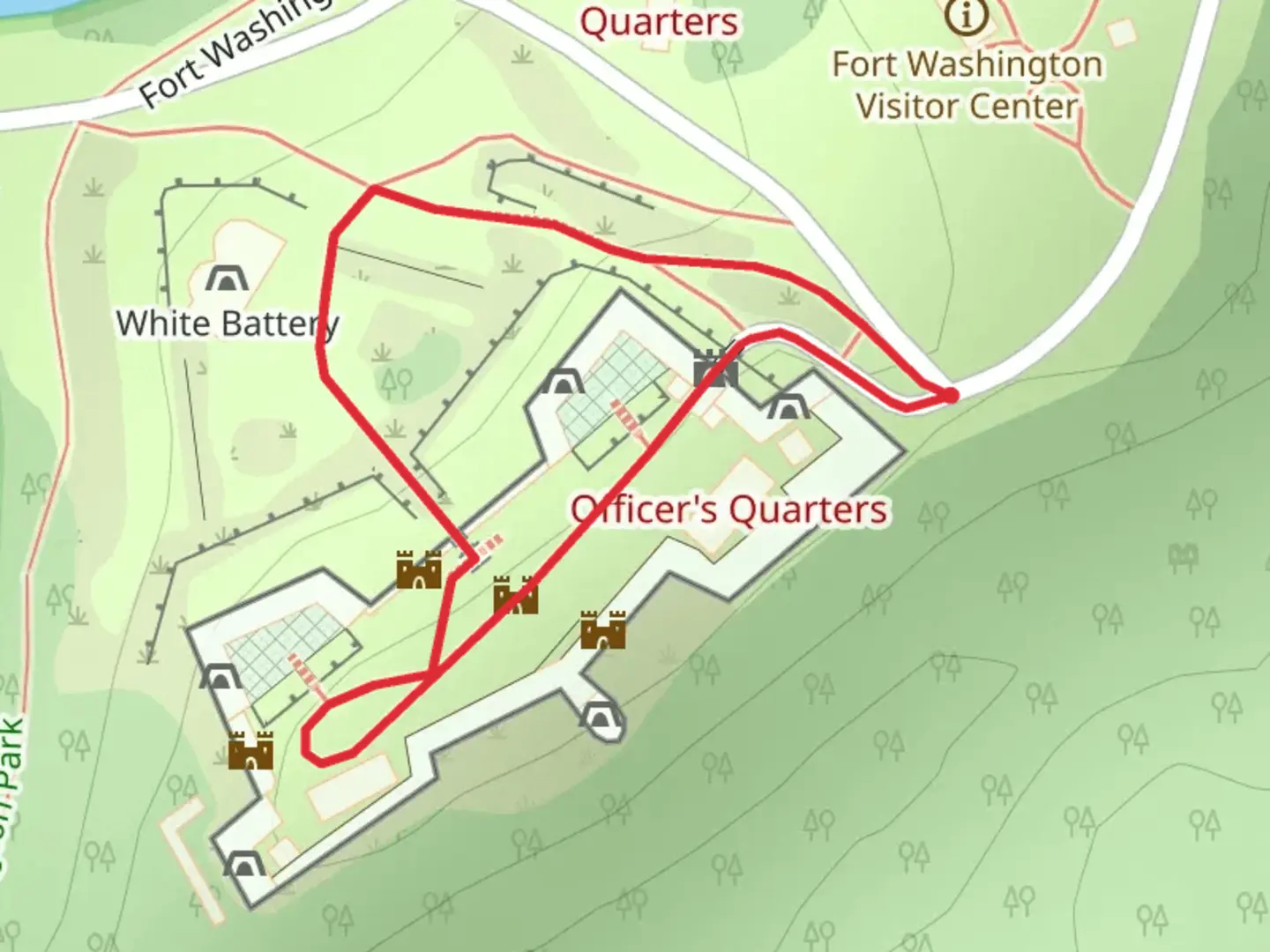 An image depicting the trail Fort Washington Park Loop and its surrounding area.