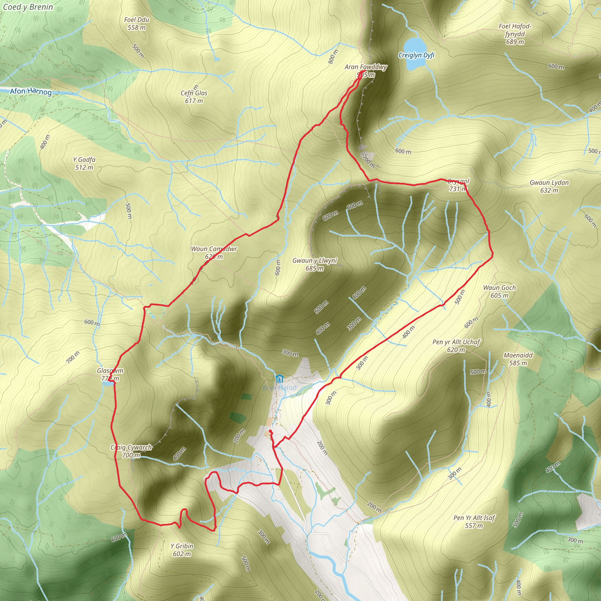 Aran Fawddwy and Glasgwm Circular mobile static map