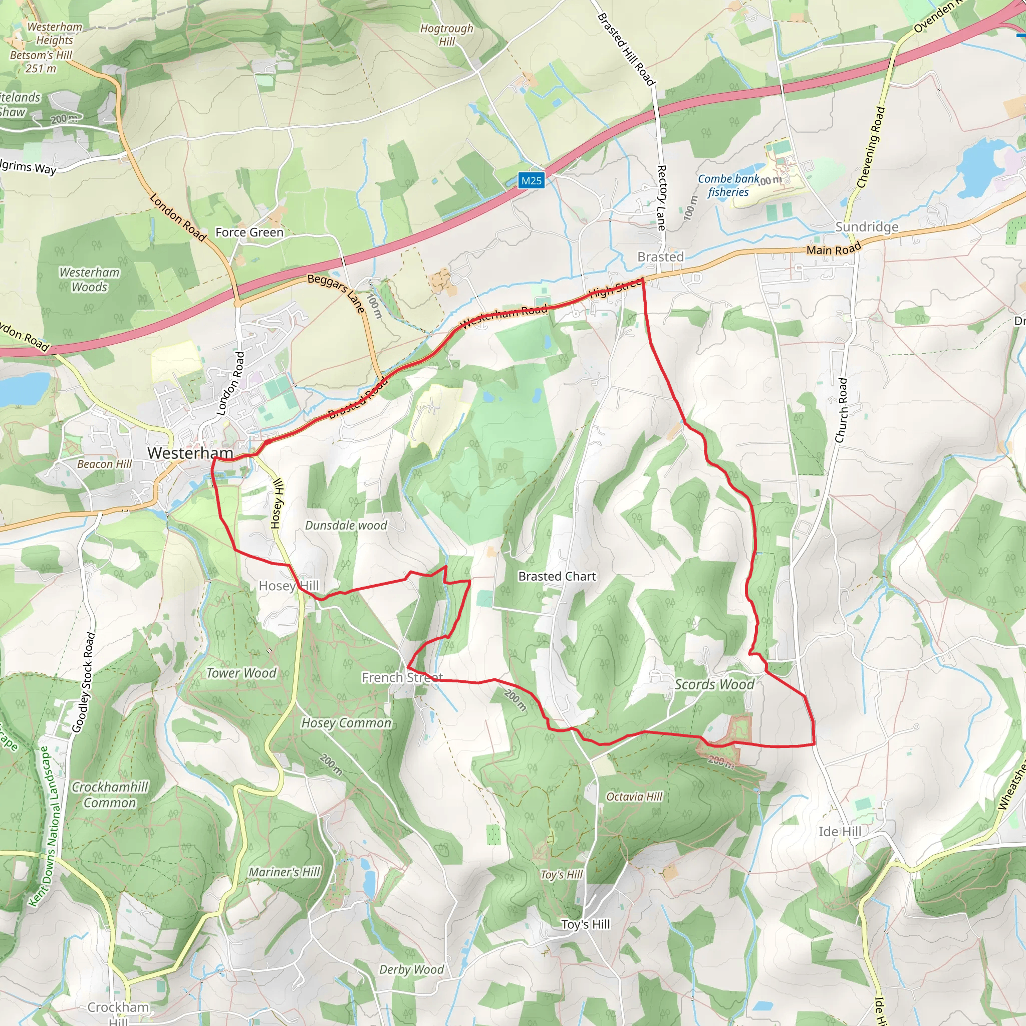 Westerham, French Street and Emmett's Garden Loop mobile static map