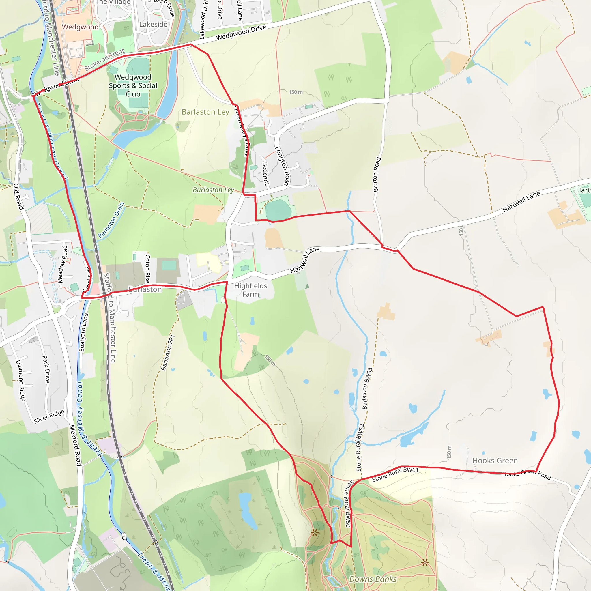 Wedgwood - Barlaston - Downs Bank and the Trent and Mersey Canal mobile static map