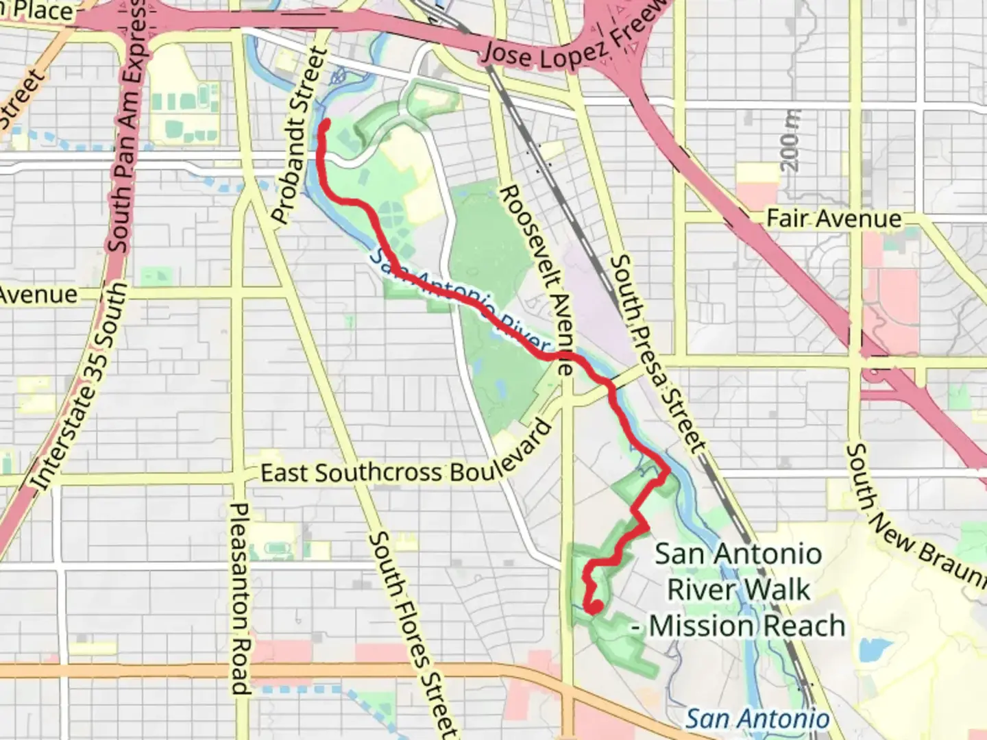 An image depicting the trail San Antonio River Walk - San Antonio River San Antonio Missions National Historical Park and its surrounding area.