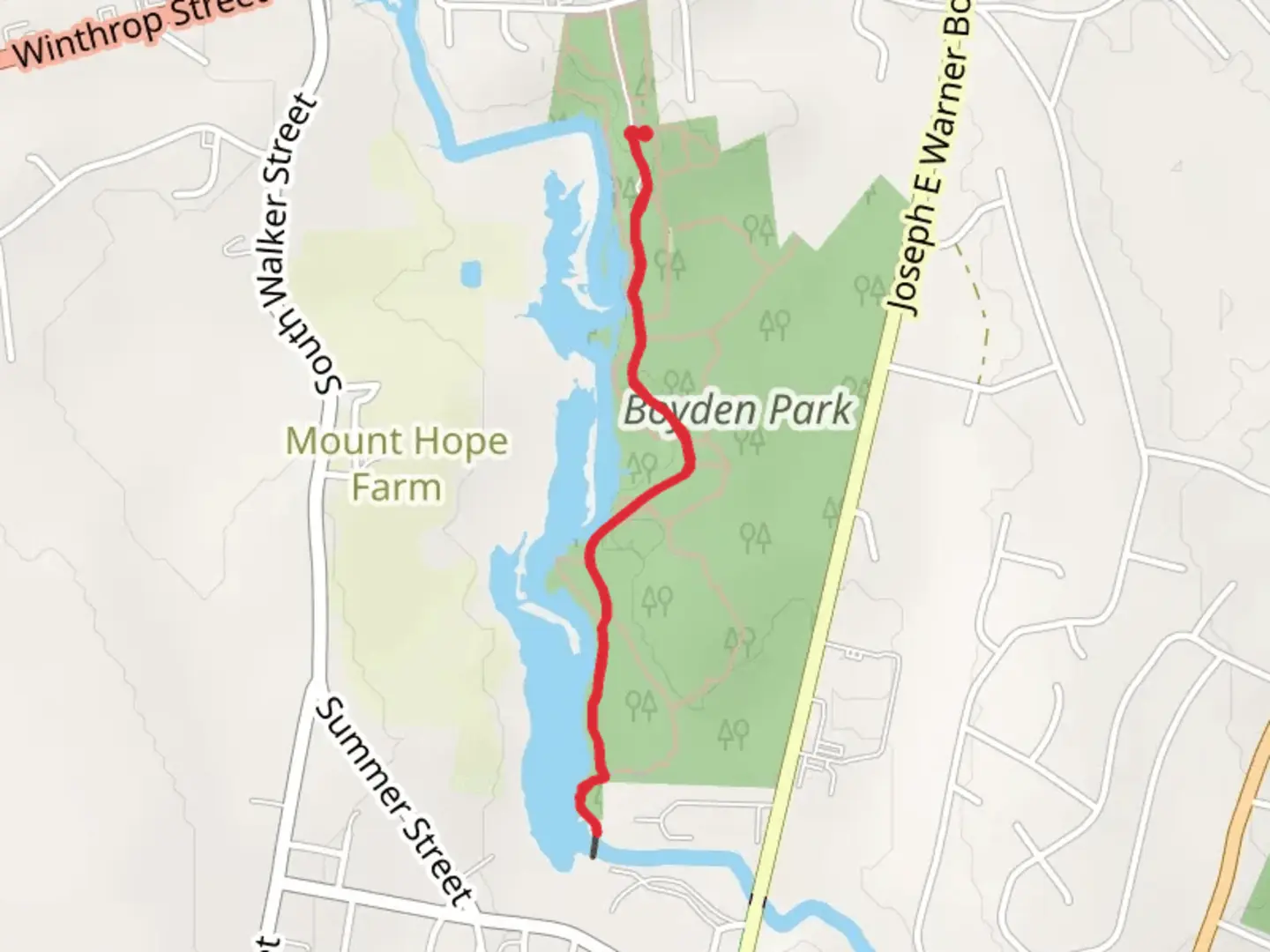 An image depicting the trail Threemile River Walk from Fragrance Gardens and its surrounding area.