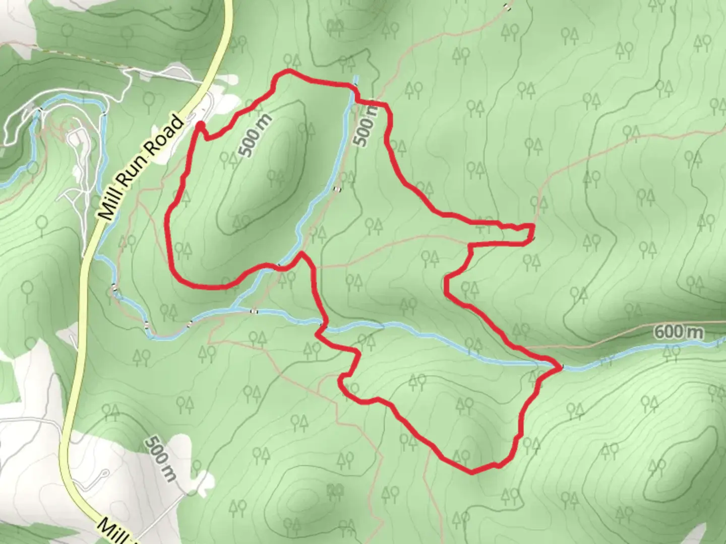 An image depicting the trail Red and Orange Loop and its surrounding area.