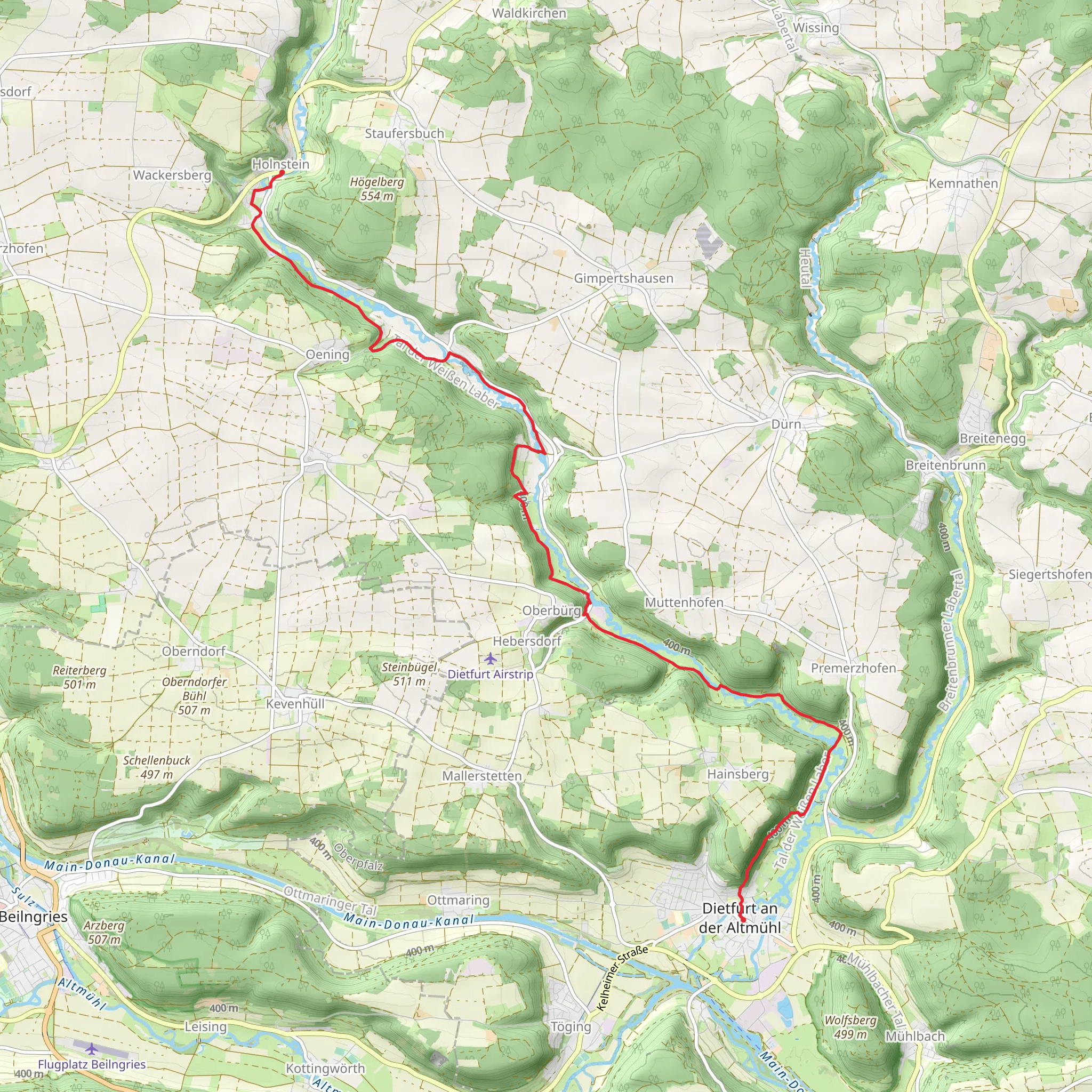 Holnstein to Dietfurt an der Altmuhl Walk mobile static map
