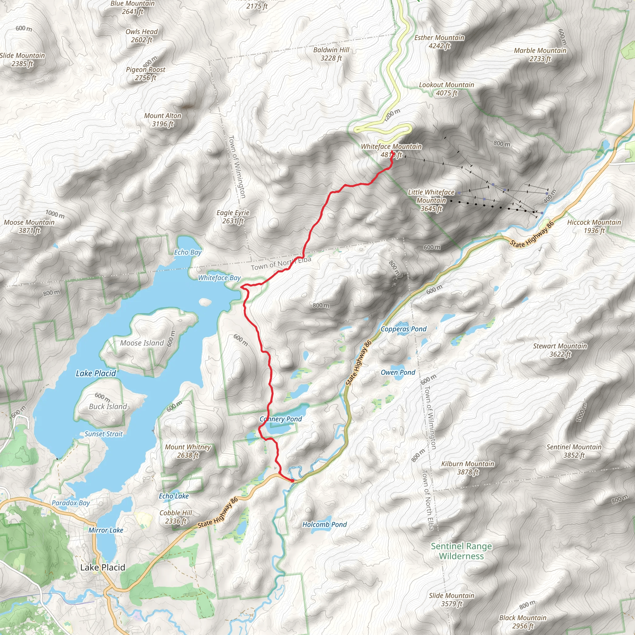 Whiteface Mountain via Connery Pond Trail mobile static map
