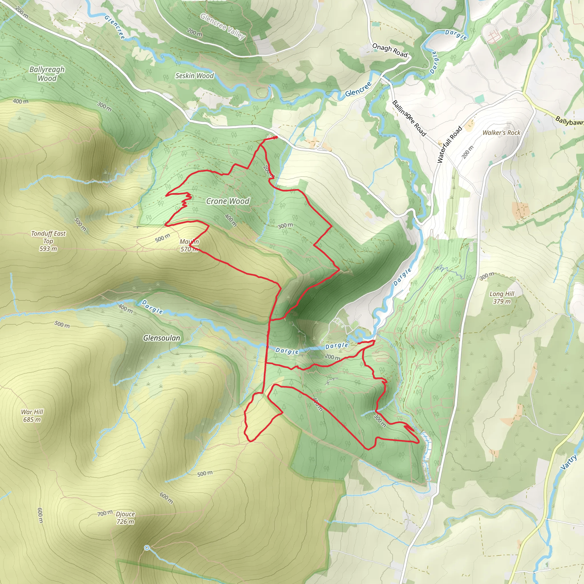 Crone Wood and Djouce Loop mobile static map