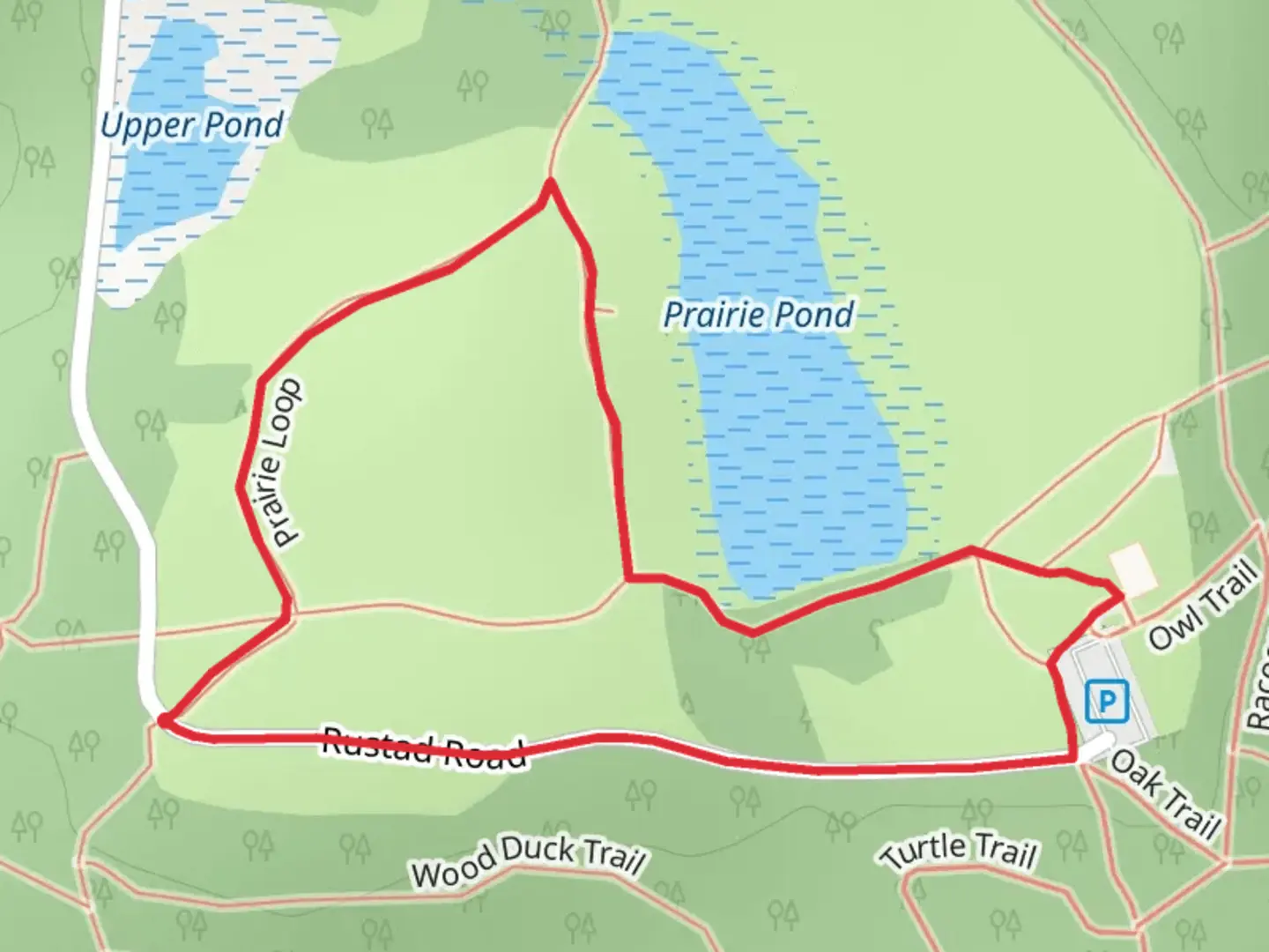 An image depicting the trail Rustad Road Loop and its surrounding area.