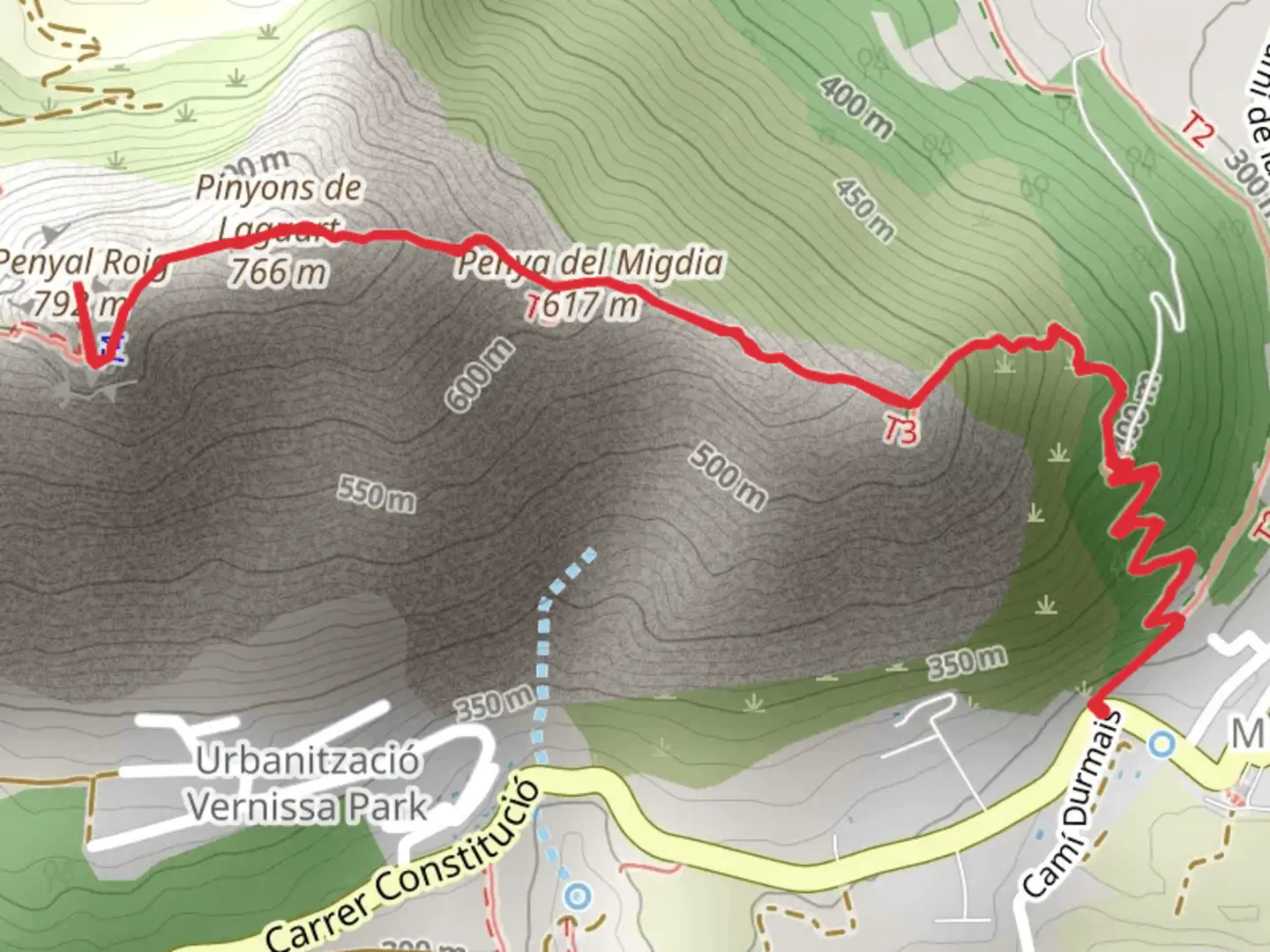 An image depicting the trail Murla - Penyó Roig PR CV 426 and its surrounding area.