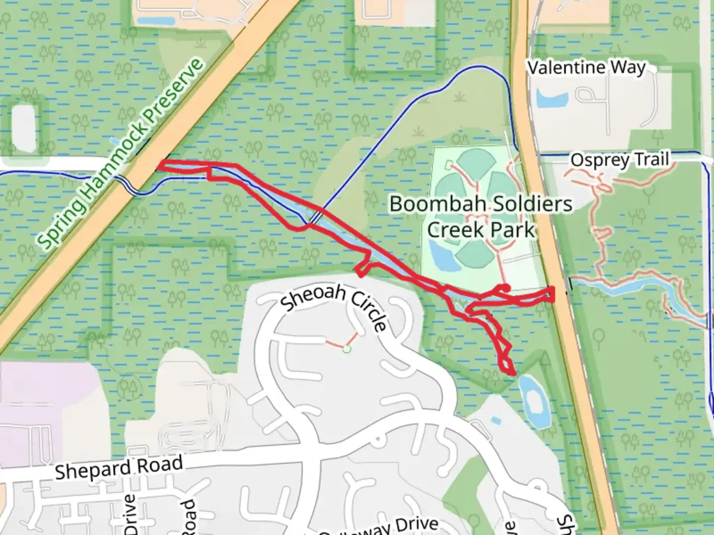 An image depicting the trail Soldier Creek Park Loop Trail and its surrounding area.