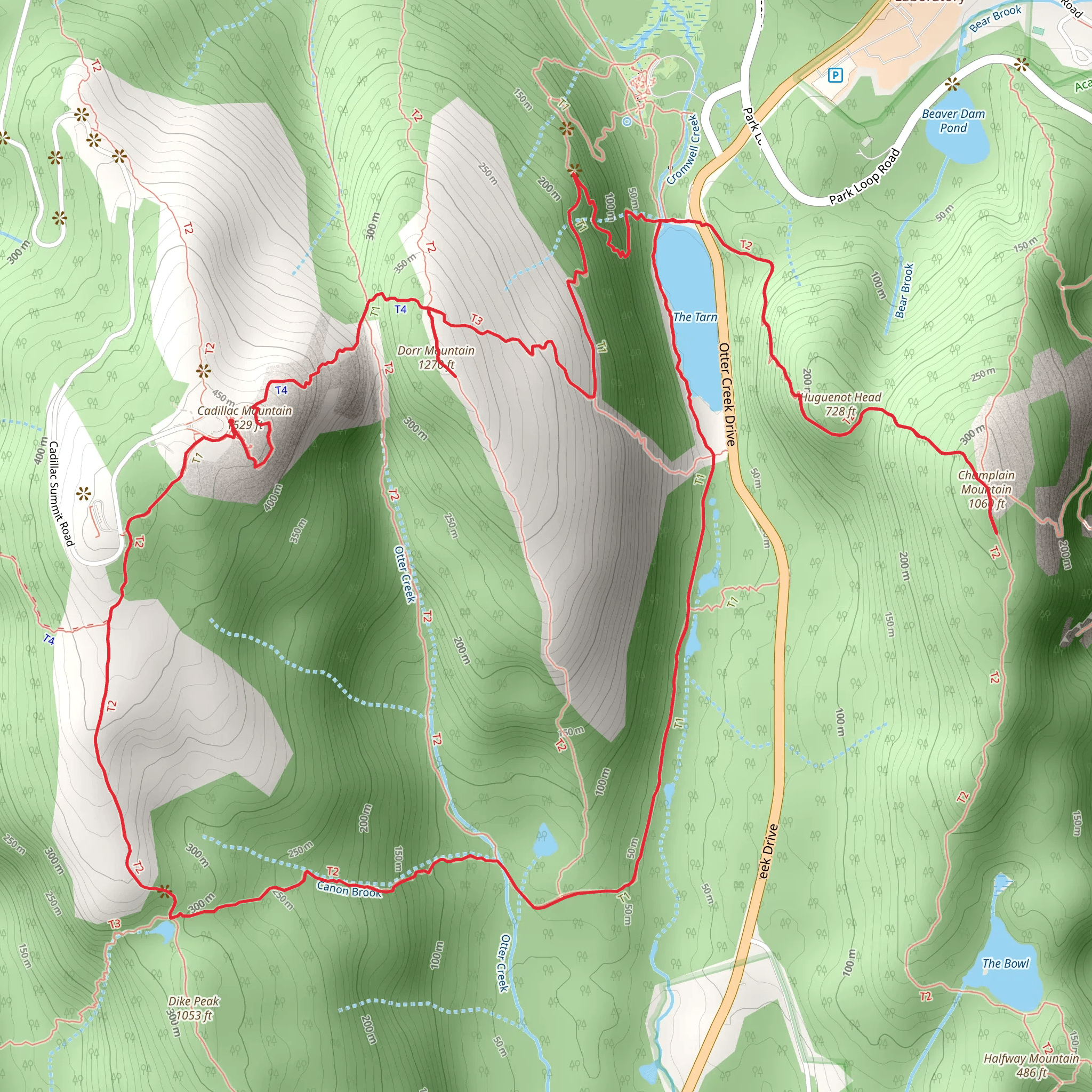 Dorr Mountain and Cadillac Mountain Loop via Canon Brook Trail mobile static map