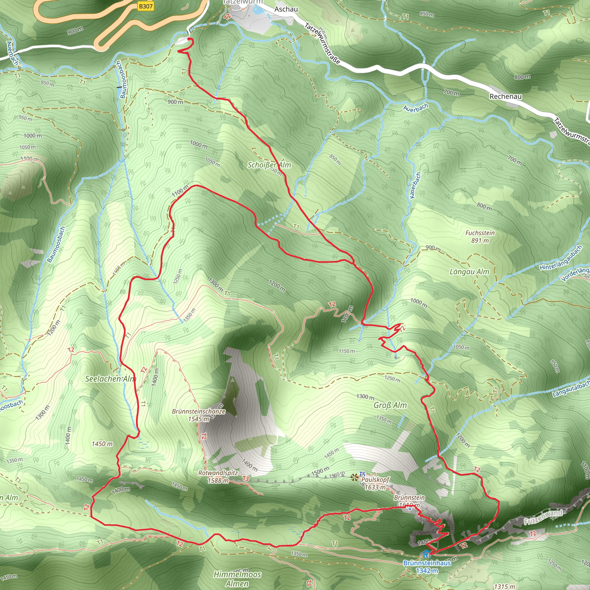 Schnee Lahnerhutte and Brunnstein Loop via Wanderweg 657 Brunnstein mobile static map