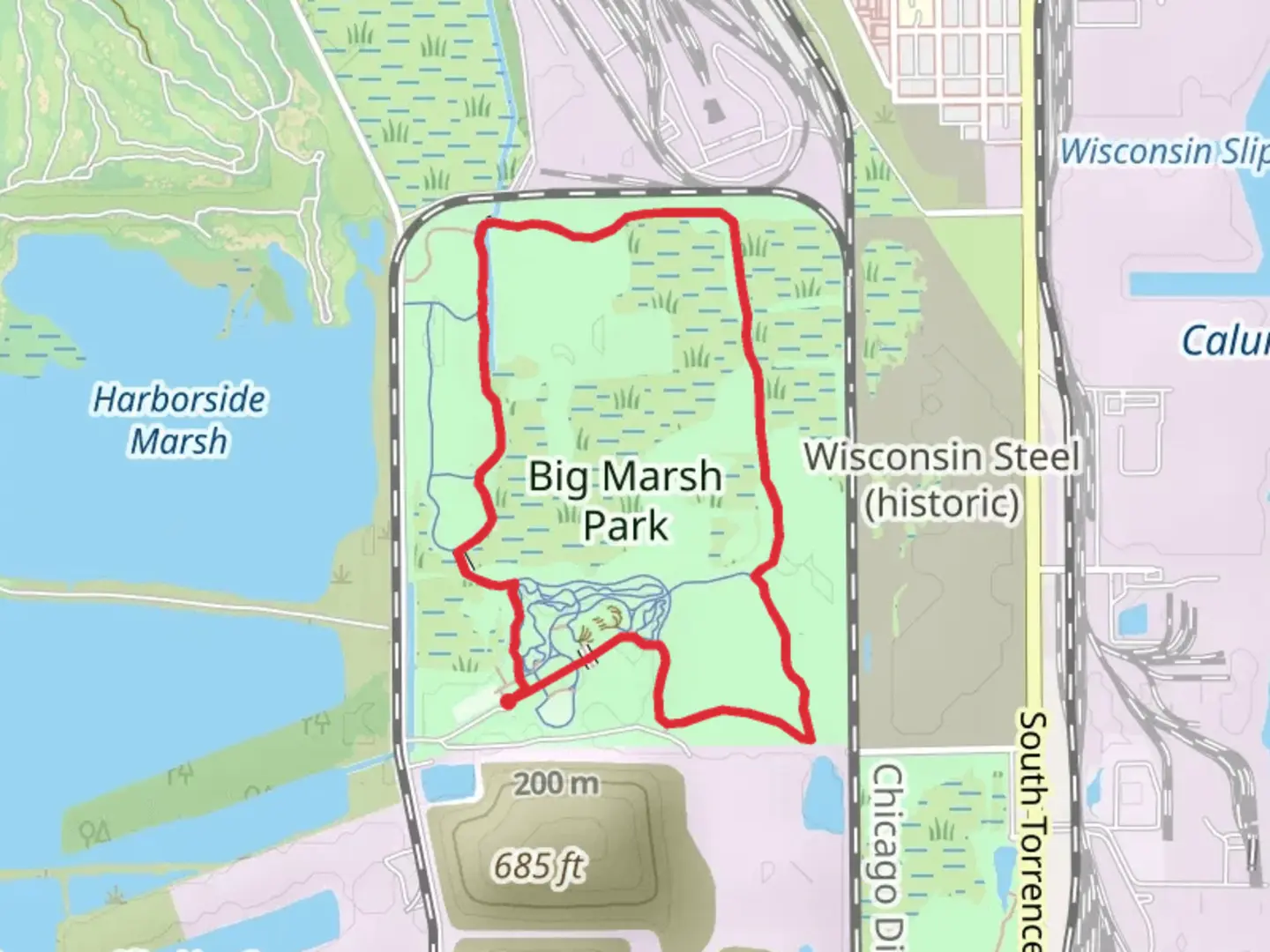 An image depicting the trail Big Marsh Park Loop - Long and its surrounding area.