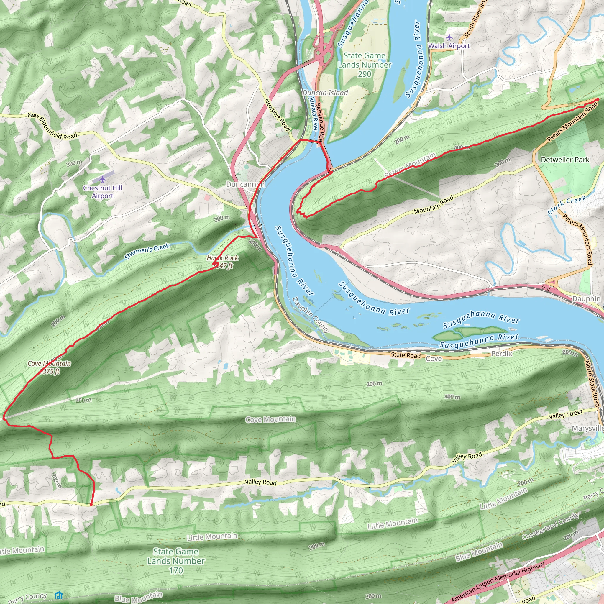 Hawk Rock and Cove Mountain via Appalachian Trail mobile static map