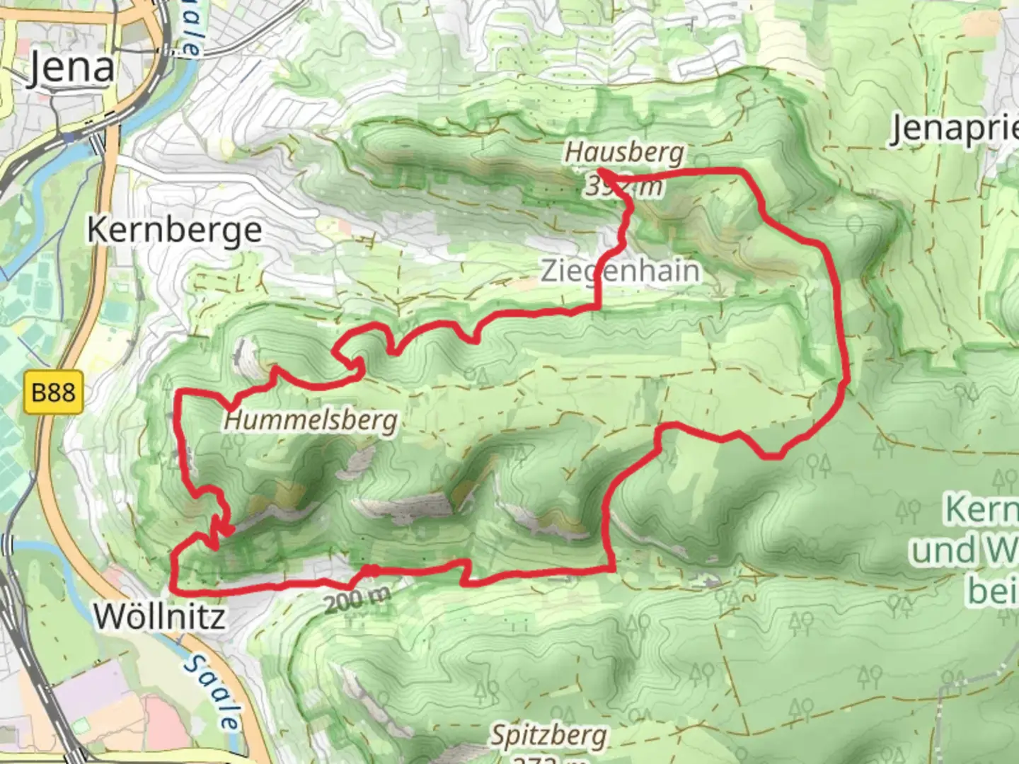 An image depicting the trail SaaleHorizontale and 100 Kilometer Horizontale and its surrounding area.