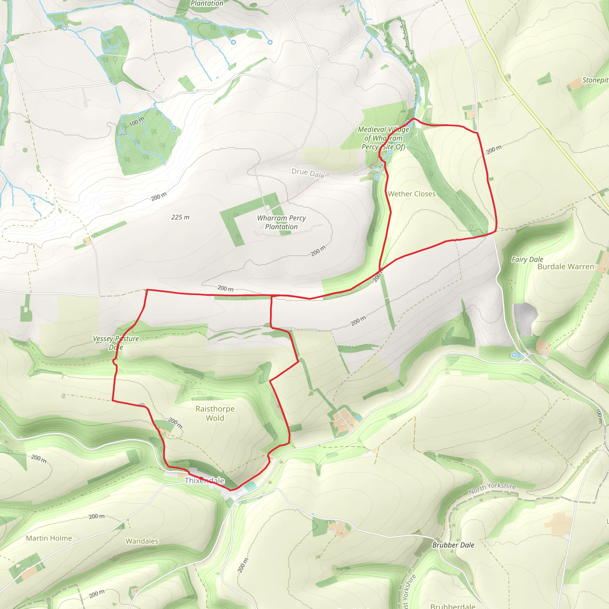 Thixendale - Vessey Hill - Wharram Percy - Court Dale and Water Dale mobile static map