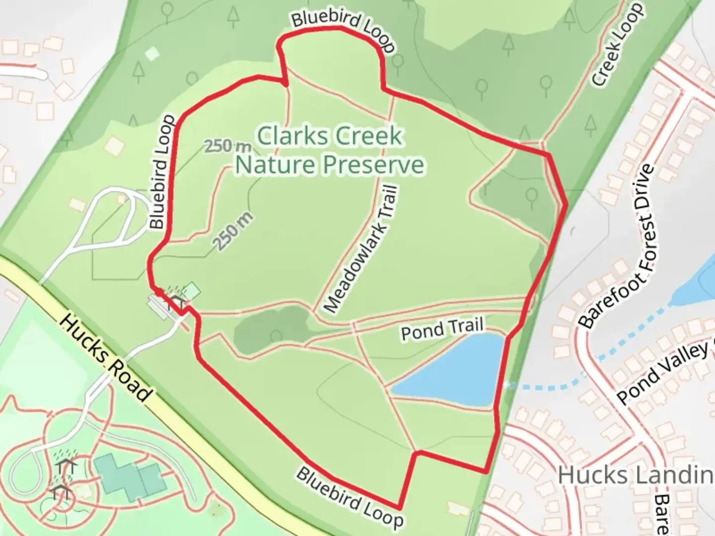 An image depicting the trail Bluebird Loop and its surrounding area.