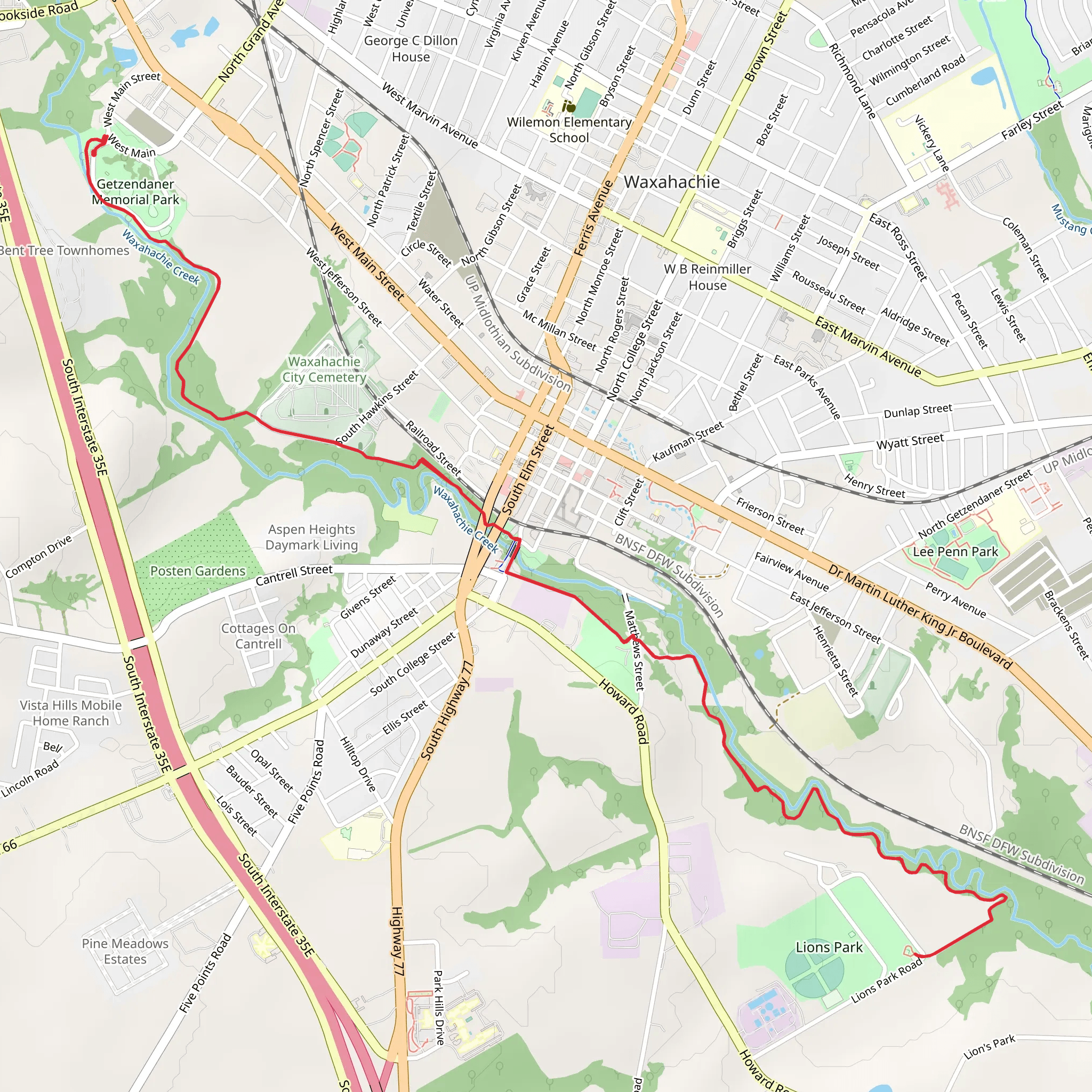 Waxahachie Creek Hike Trail mobile static map