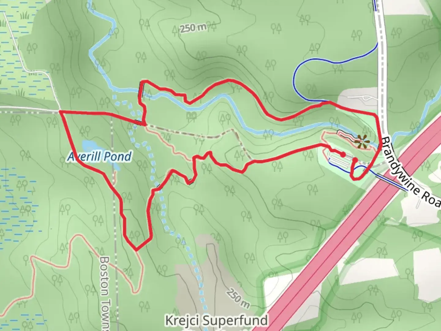 An image depicting the trail Brandywine Gorge and Averill Pond Connector Loop Trail and its surrounding area.