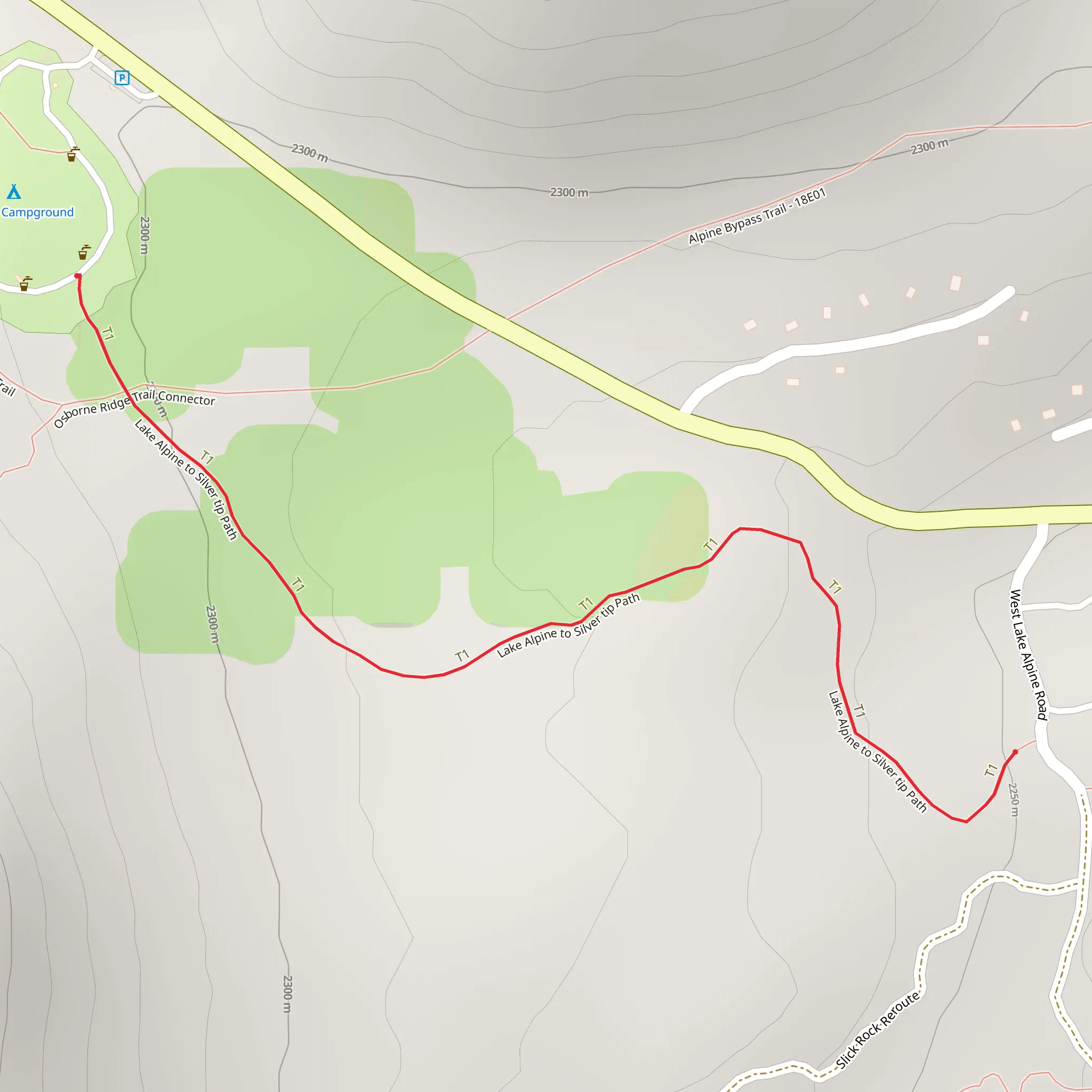 Silvertip Campground to Lake Alpine mobile static map