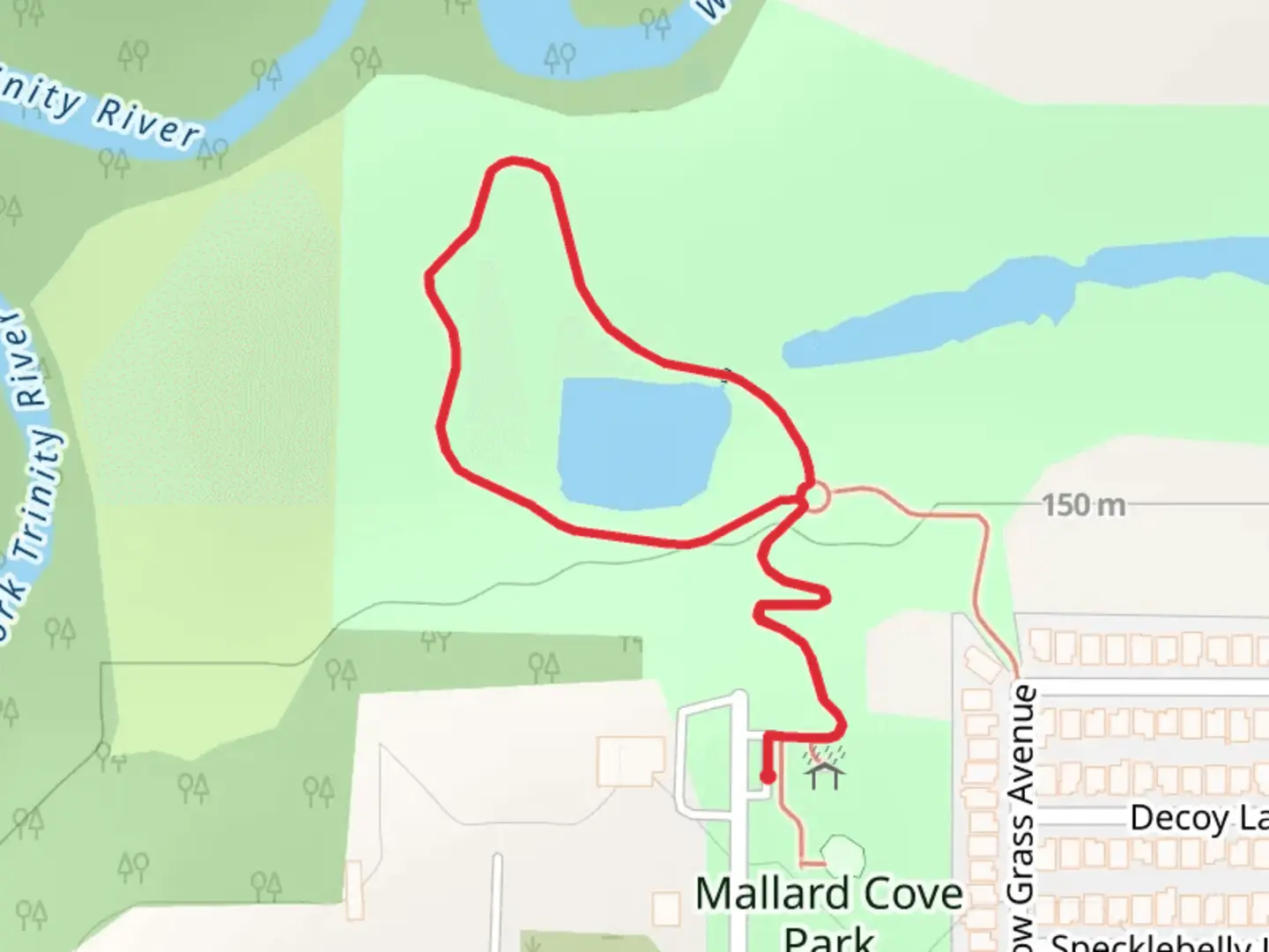An image depicting the trail Mallard Cove Park Loop and its surrounding area.