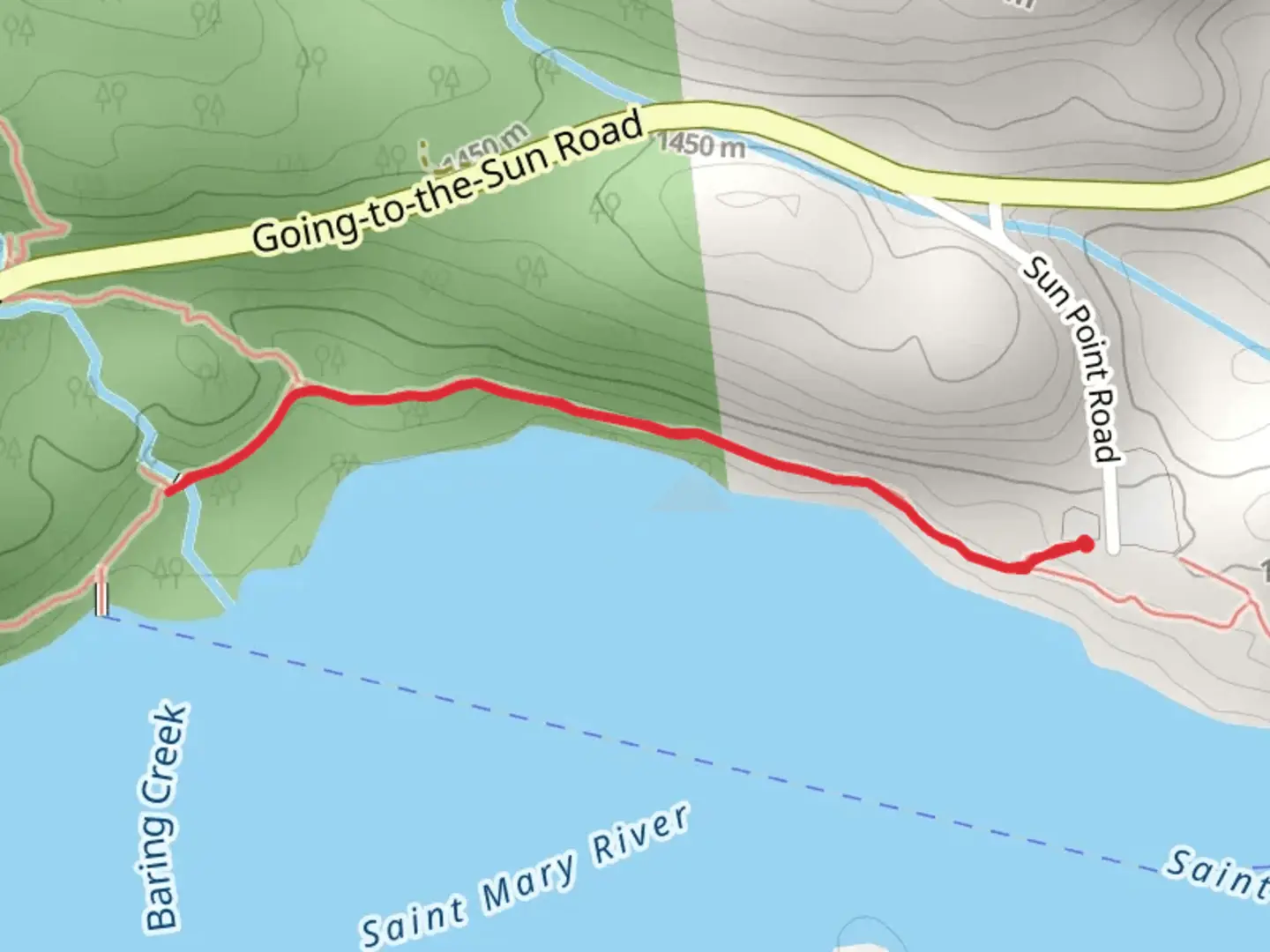 An image depicting the trail Piegan Pass - Saint Mary Lake and its surrounding area.